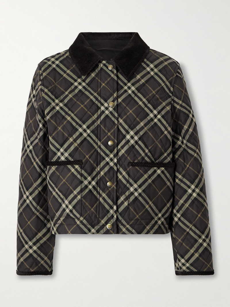 Corduroy-trimmed Quilted Checked Cotton Jacket 1
