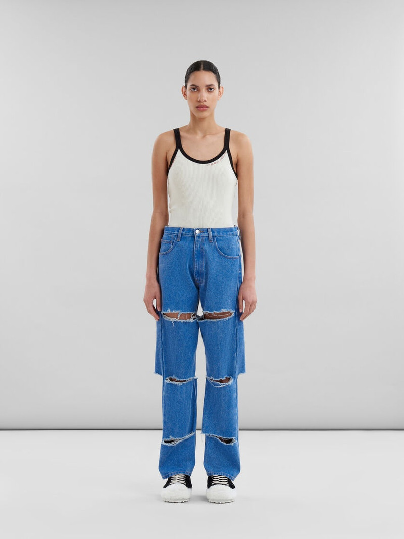 Marni BLUE ORGANIC DENIM SLASHED BOYFRIEND JEANS outlook