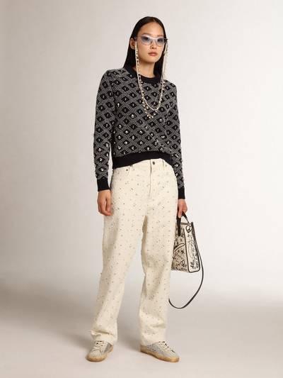 Golden Goose Journey Collection Kim jeans in off-white cotton with diamond patterns and the addition of beads and outlook