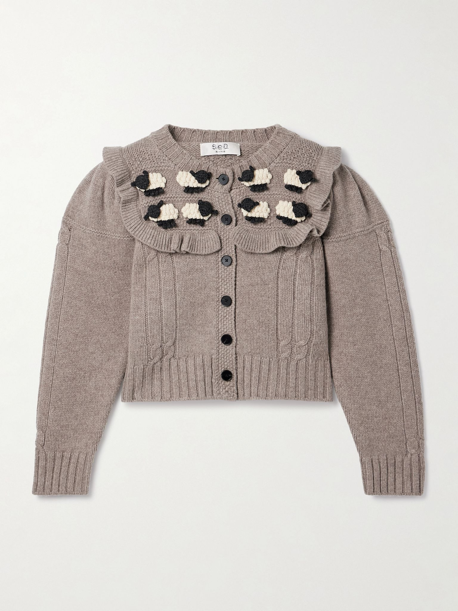 Benny appliquéd cable-knit wool cardigan Taupe - 1