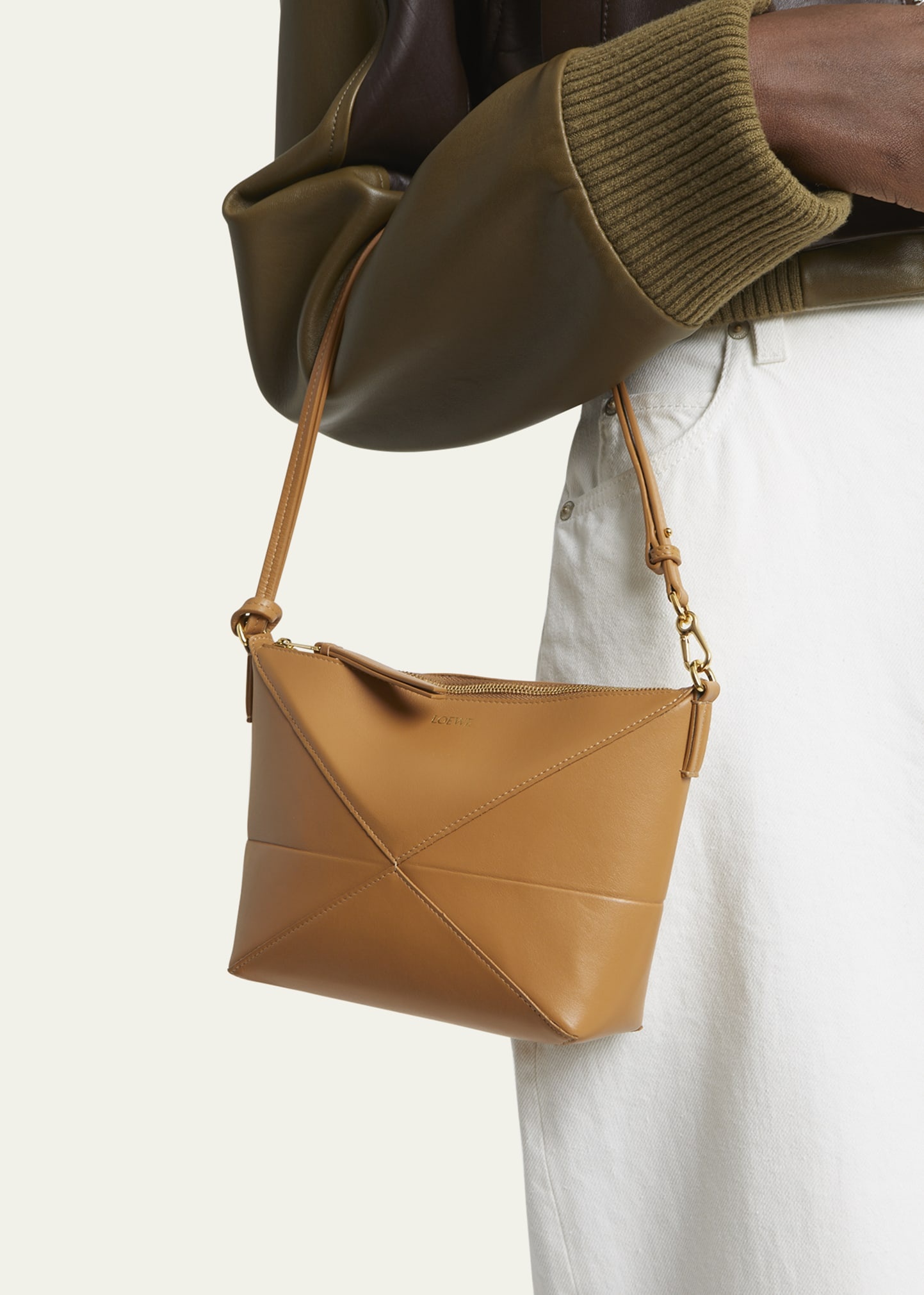 Puzzle Fold Leather Pouch Shoulder Bag - 2