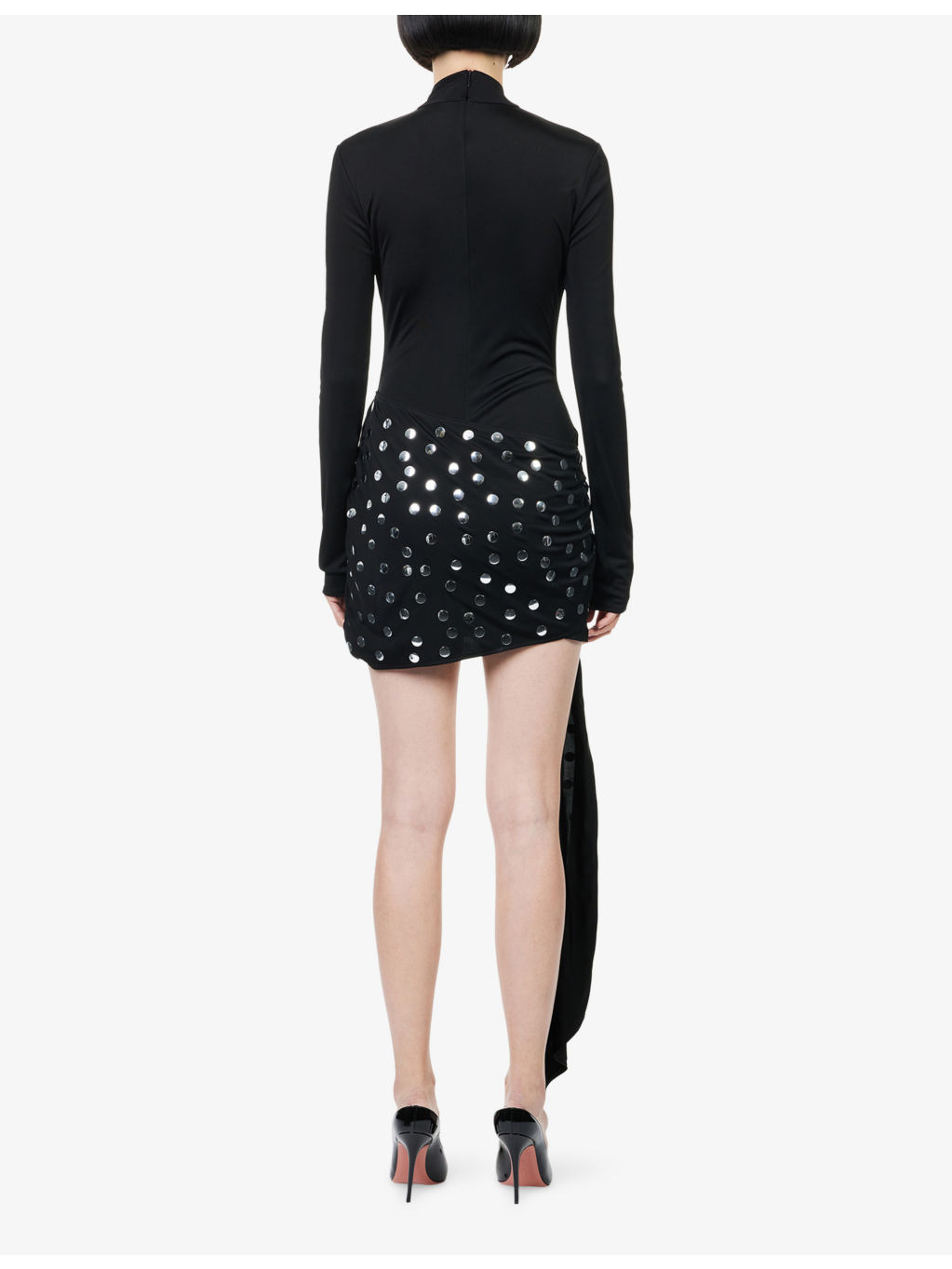 Polkadot Embellished Stretch-Woven Mini Dress - 4