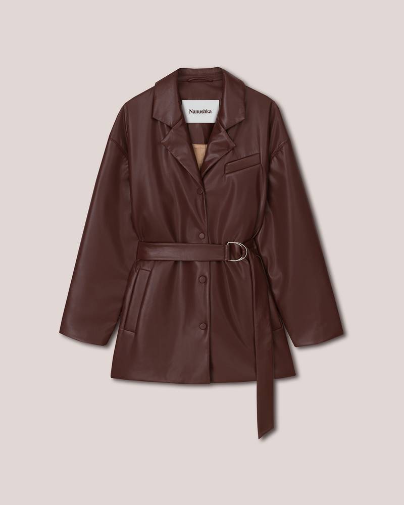 LIBAN - Belted OKOBOR™ alt-leather padded jacket - Plum chutney 1