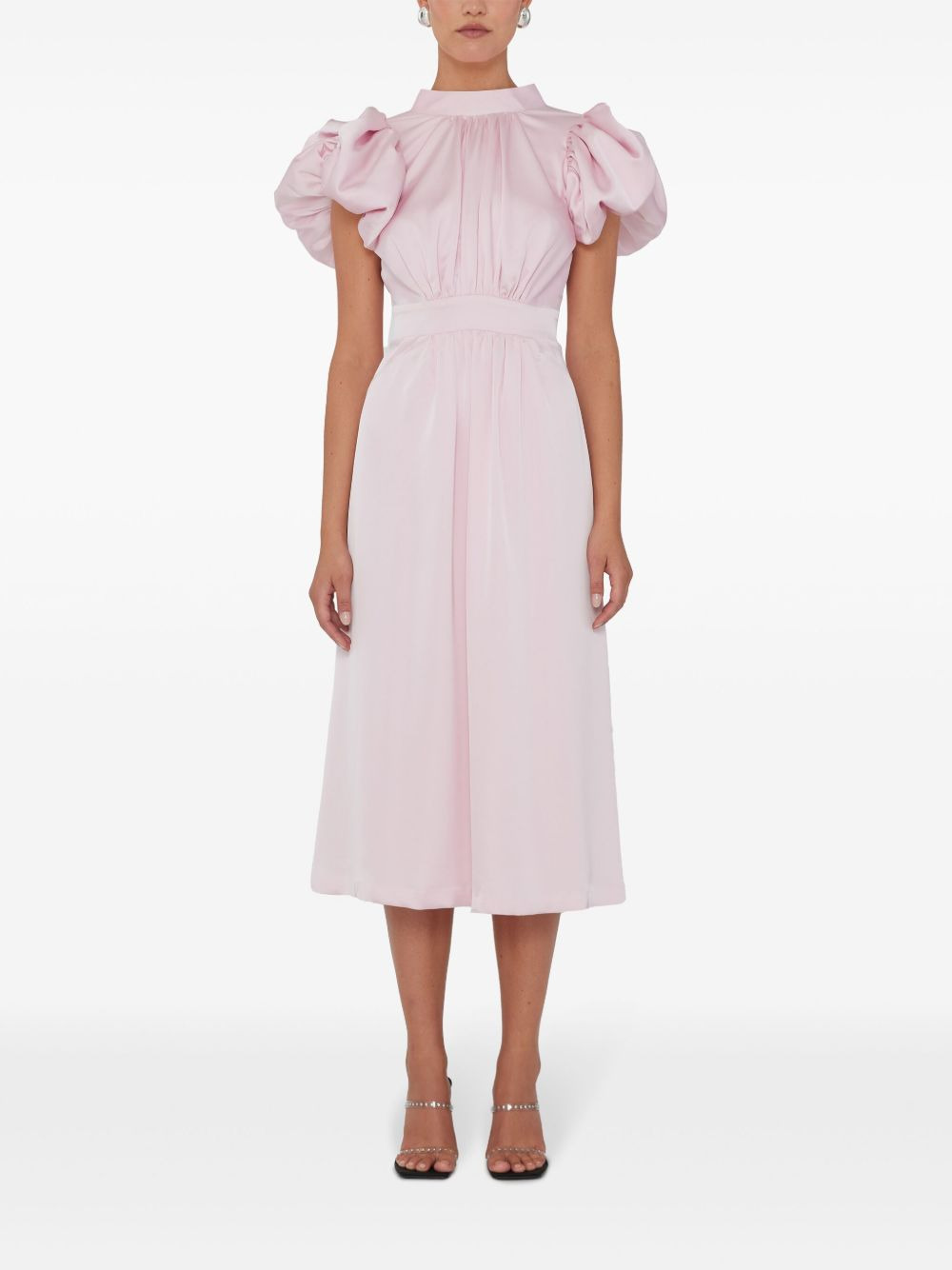 puff-sleeves satin midi dress - 2