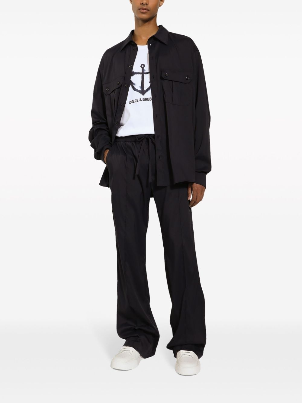 drawstring-waist wide-leg trousers - 2