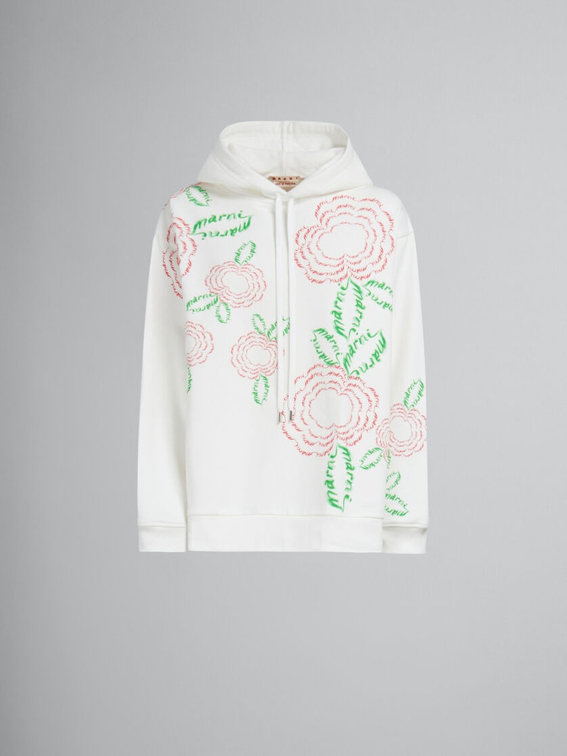 WHITE COTTON HOODIE WITH MARNI POPPIES 1