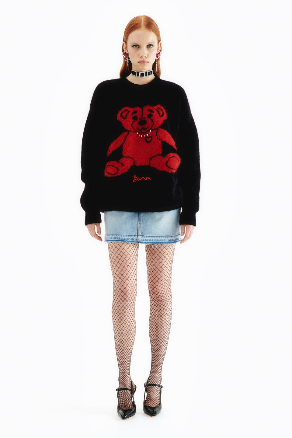 KNITTED MOHAIR JUMPER WITH BEAR AND HOTFIX - 3