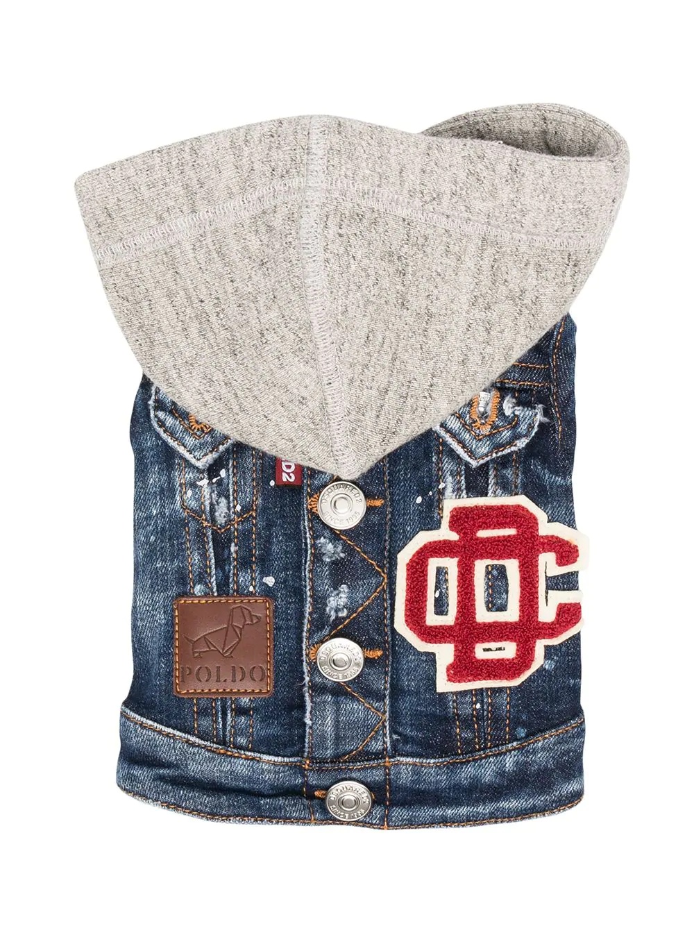 denim patch hooded jacket - 2