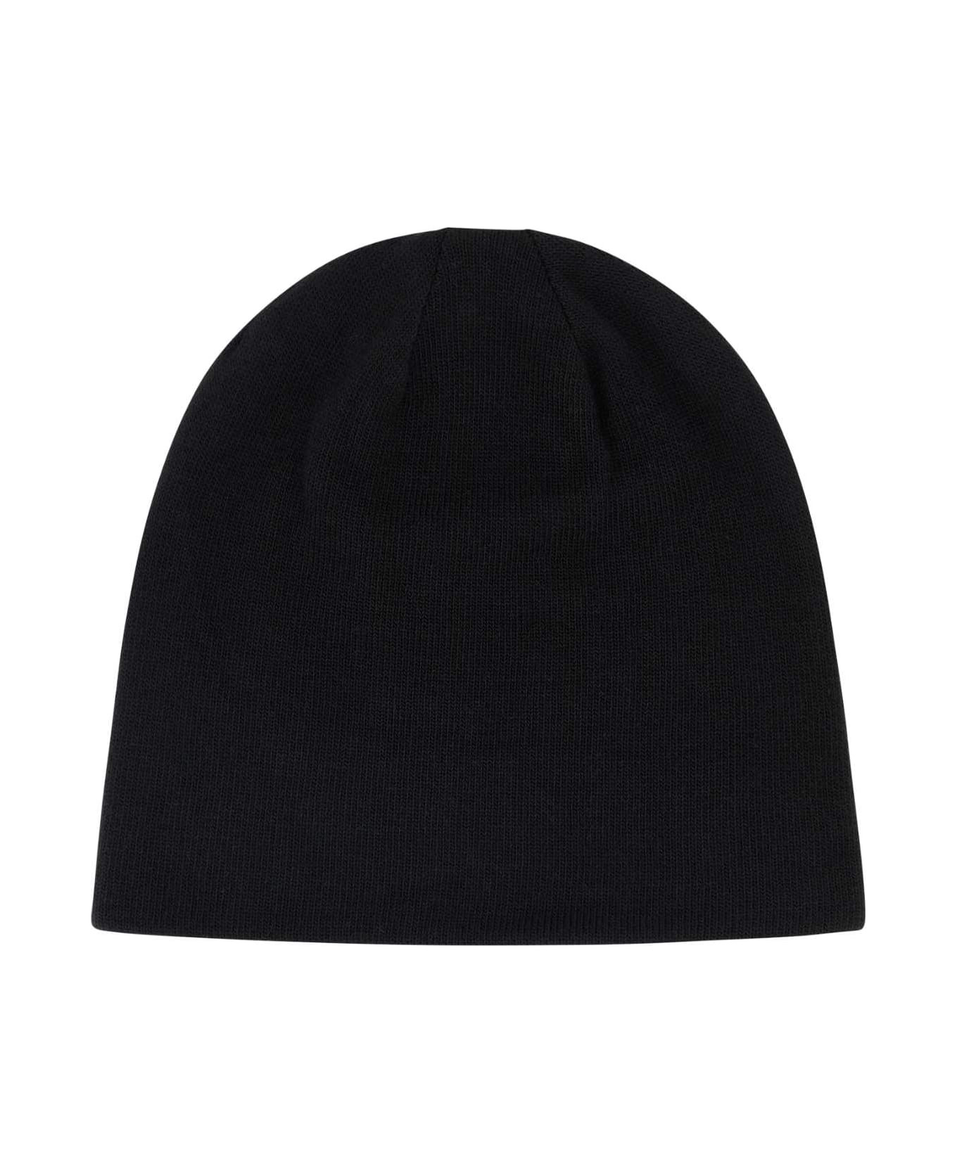 Black Stretch Polyester Blend Beanie Hat - 2