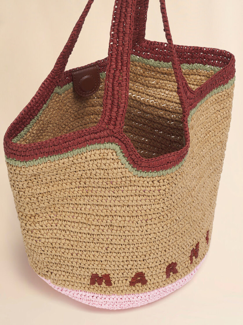 BURGUNDY AND PINK PAPER RAFFIA SEASIDE HOBO BAG 3