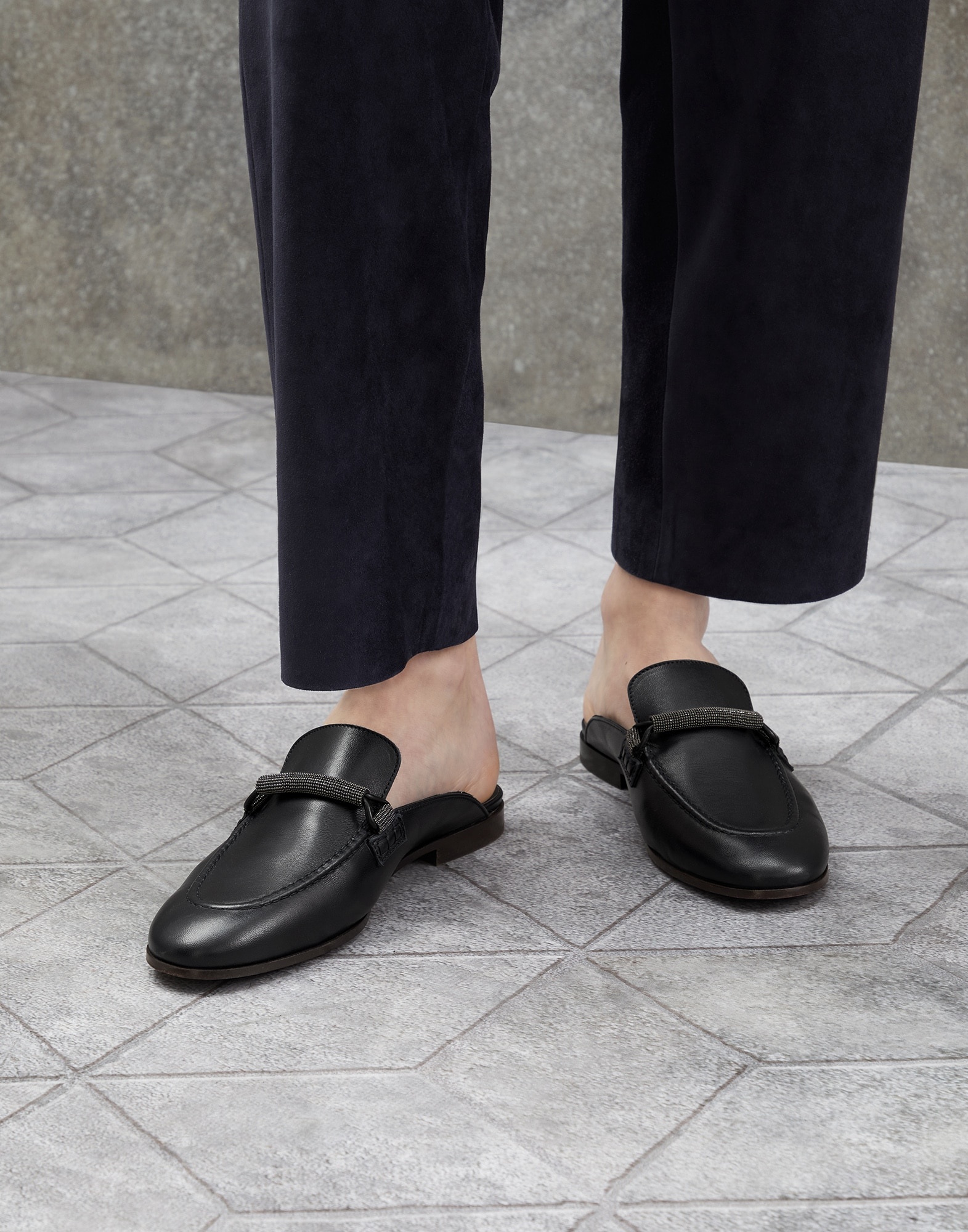Soft nappa leather slip-on loafers with precious bar detail - 5