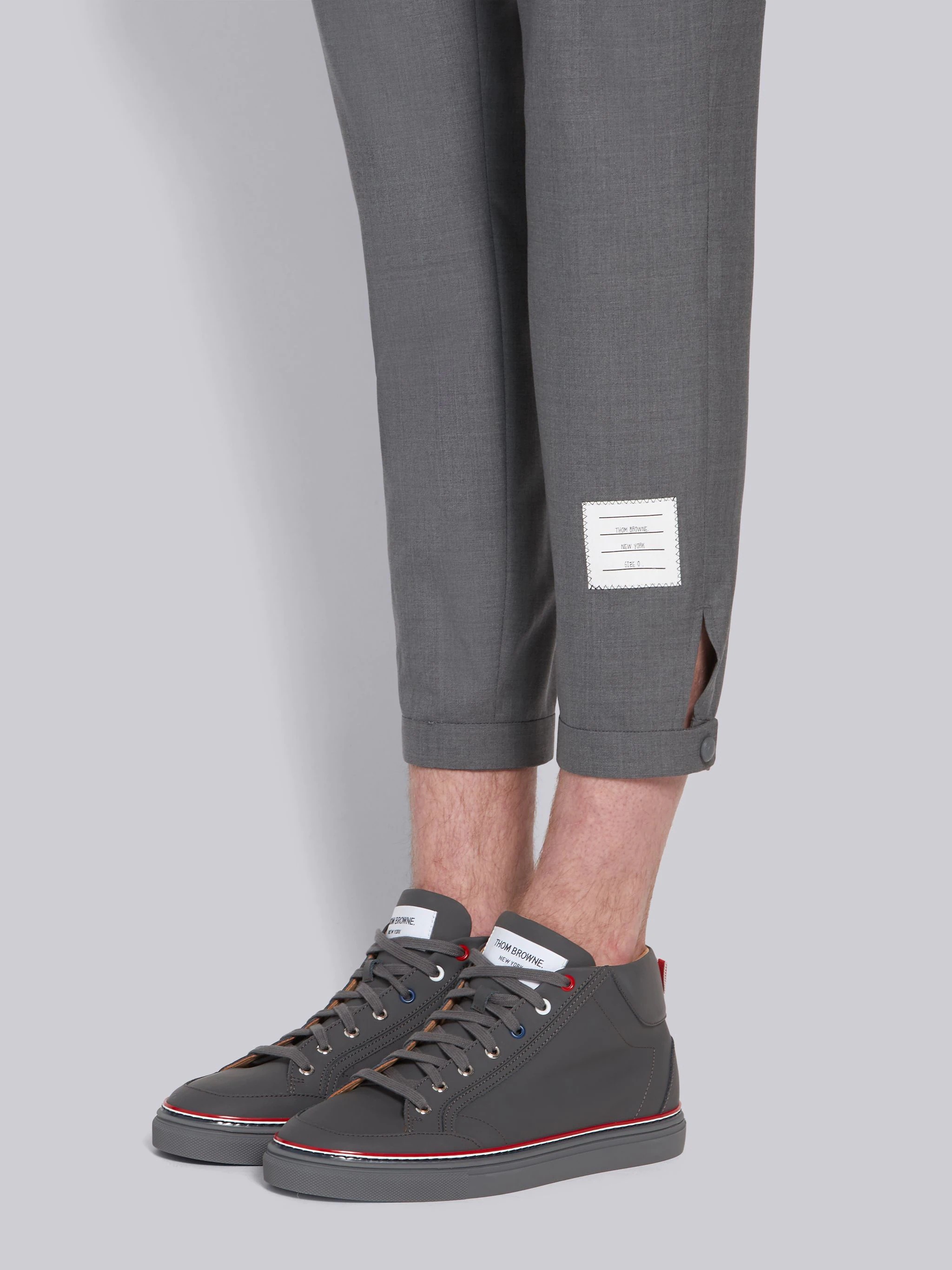 Medium Grey Plain Weave Suiting Snap Front Track Trouser - 6