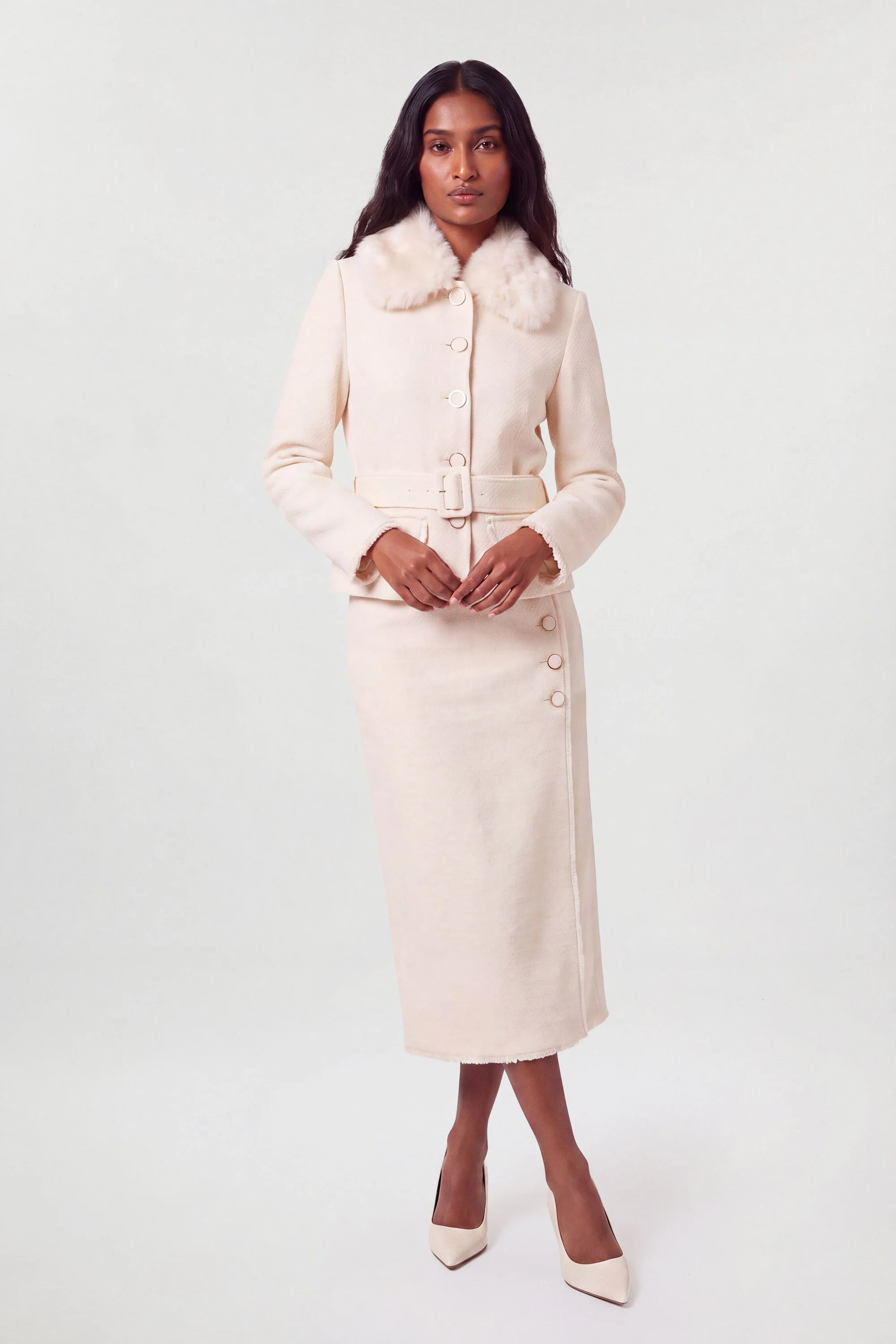 Petite Texture Tweed Button Midi Pencil Skirt - 1