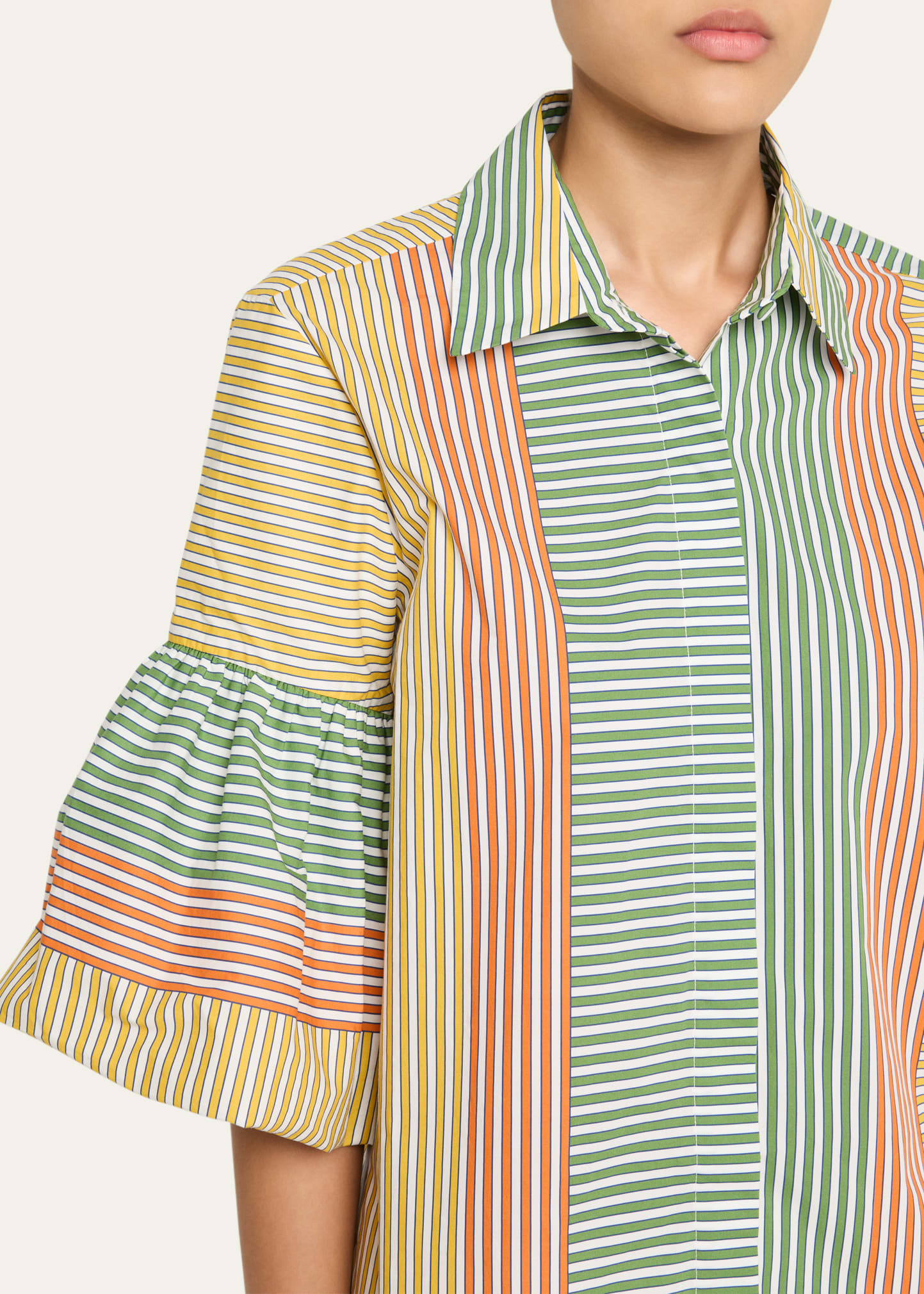 Helina Multi-Striped Puff-Sleeve Button-Down Top - 5