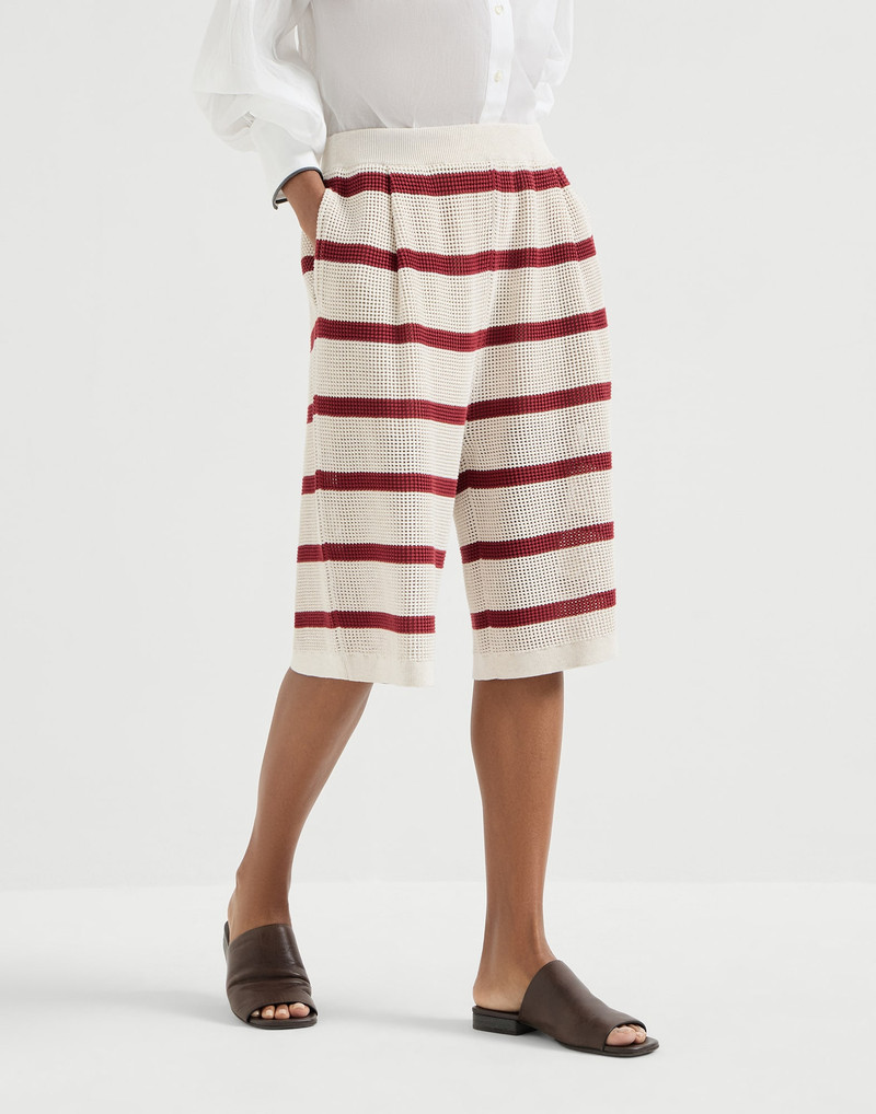 Cotton striped net knit Bermuda shorts 2