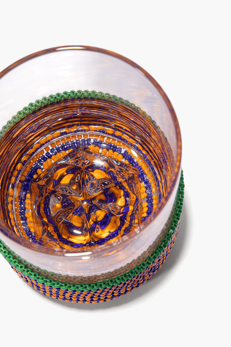 STAUD BEADED WHISKEY GLASSES BLUE STRIPE 3