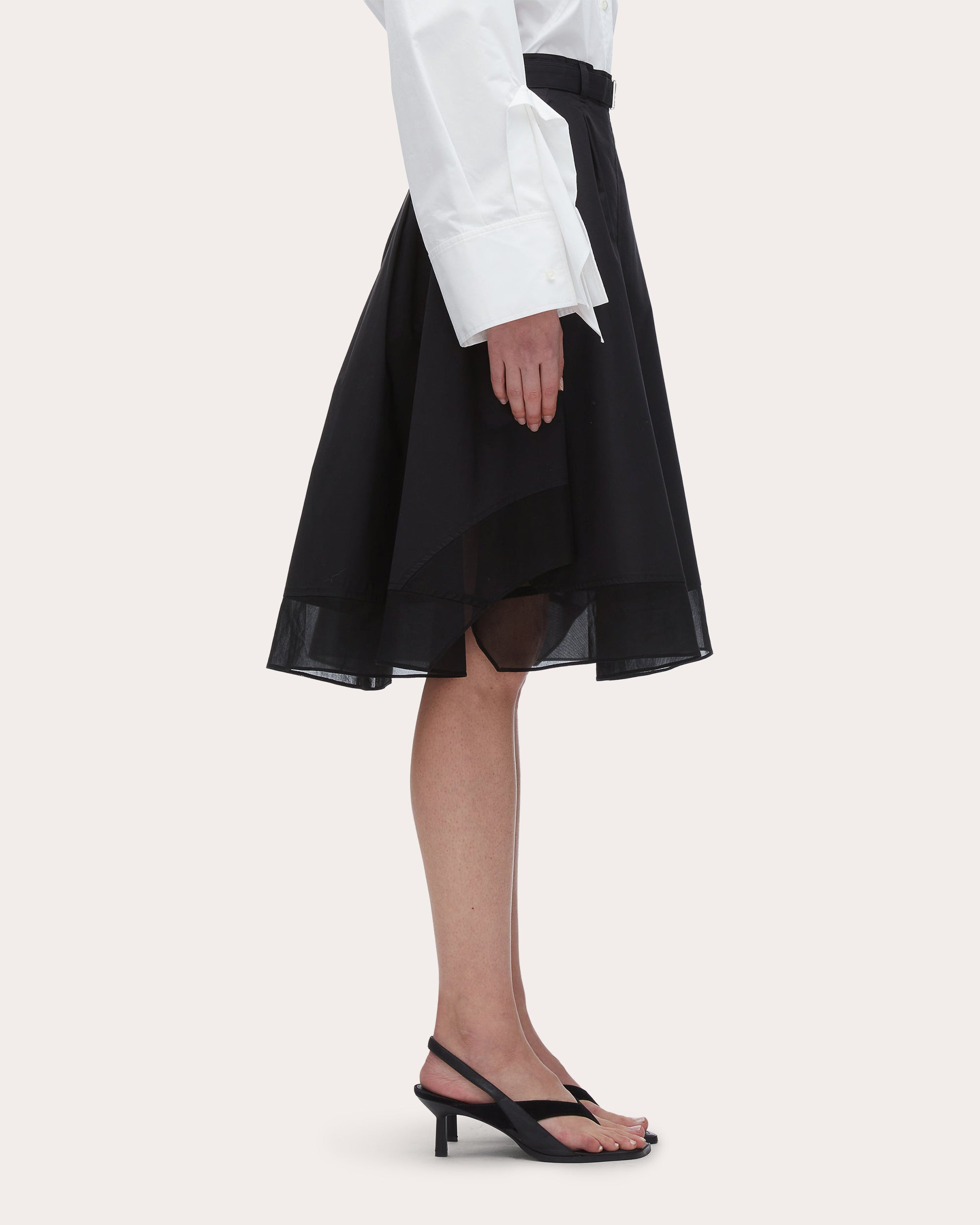 Belted Voile-Trimmed Poplin Skirt - 3
