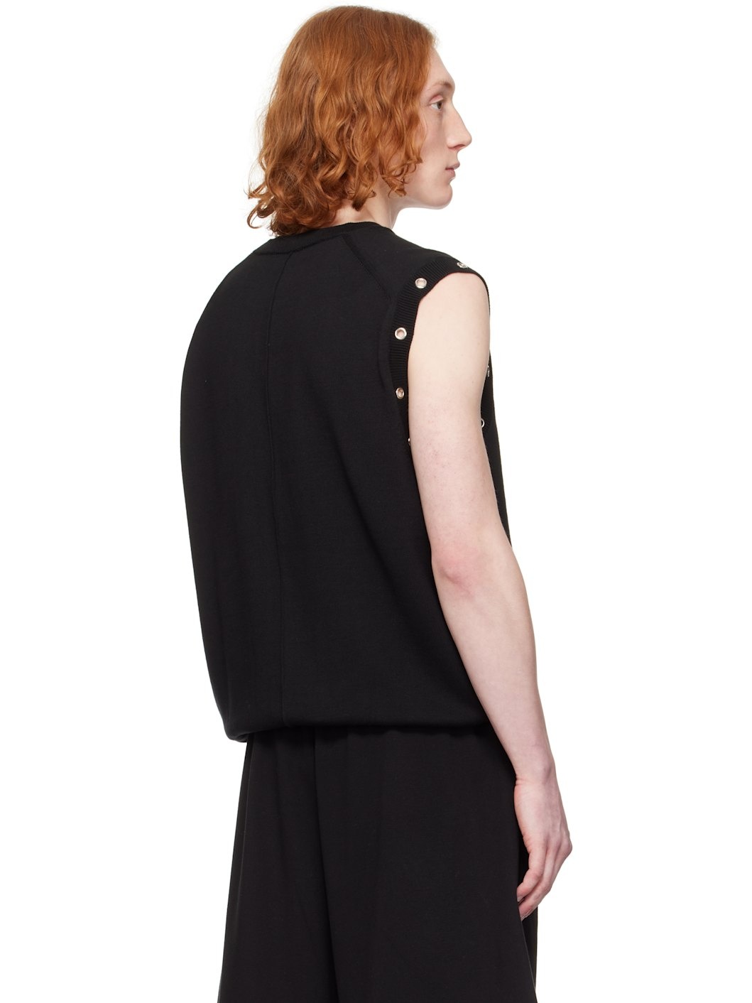 Black Eyelet Knit Vest - 3