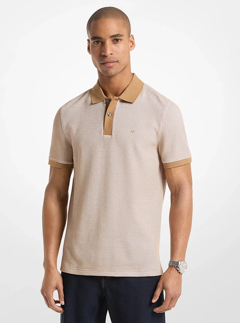 Waffle Stretch Cotton Polo Shirt - 1