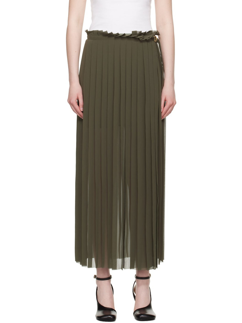 Khaki Pleated Midi Skirt 1