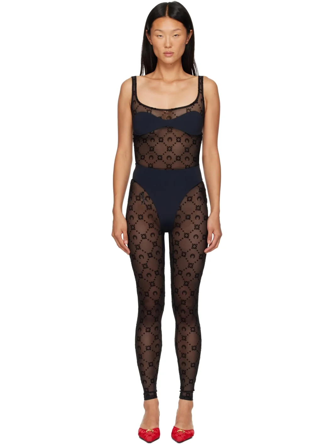 Black Monogram Mesh Flock Jumpsuit - 1