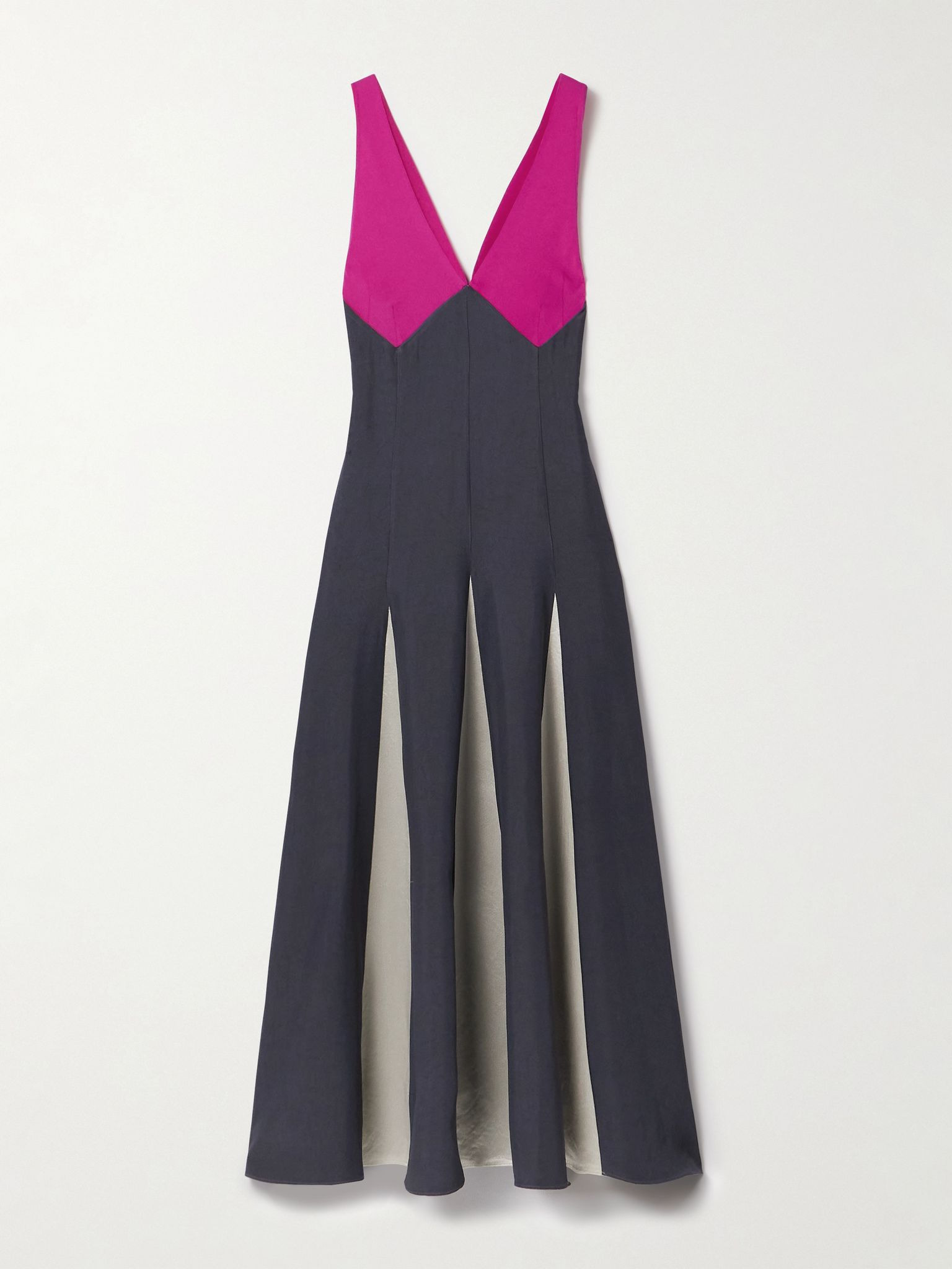 Paneled twill, crepe de chine and satin maxi dress Gray - 1