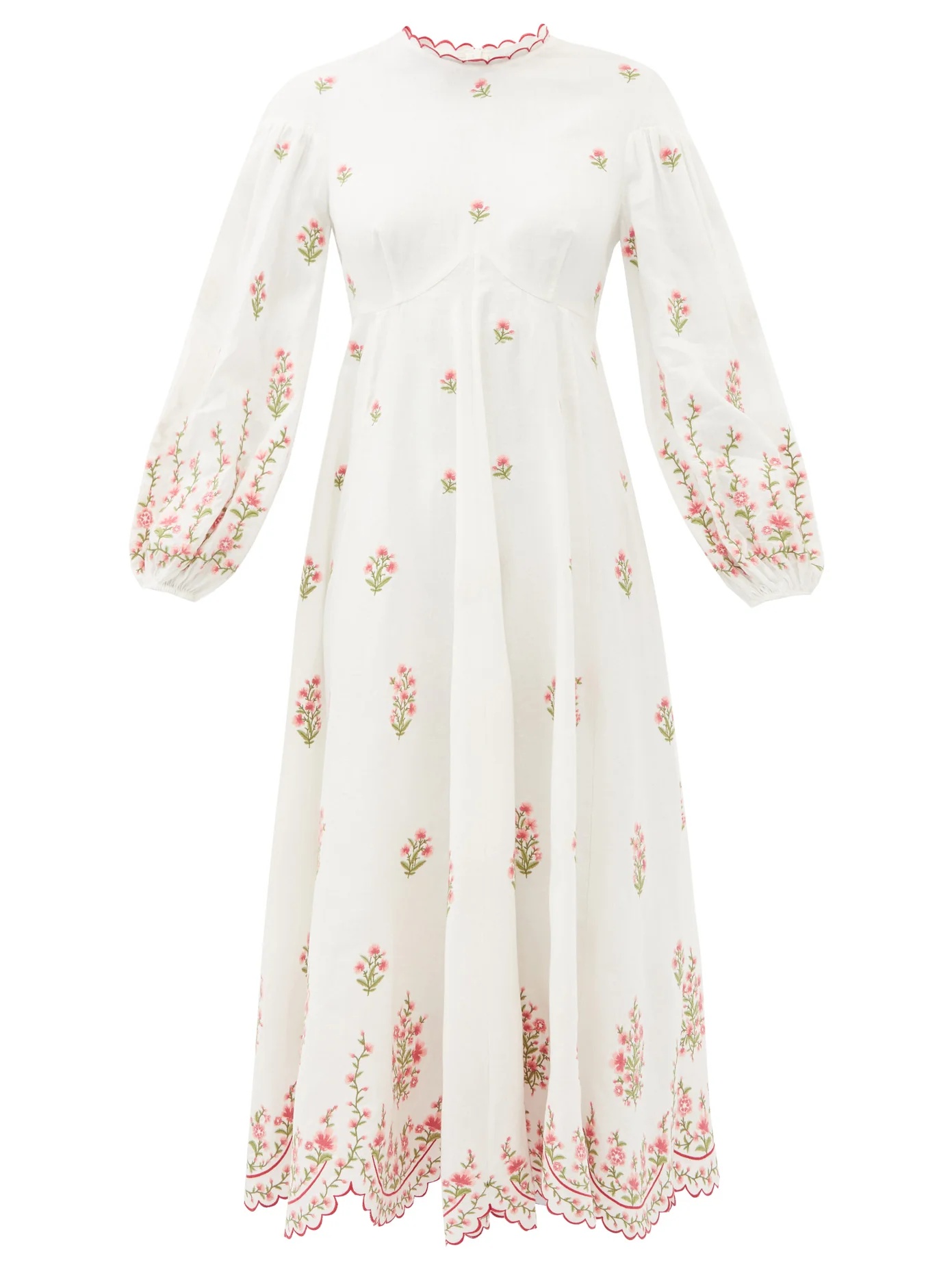 Poppy floral-embroidered midi dress - 1