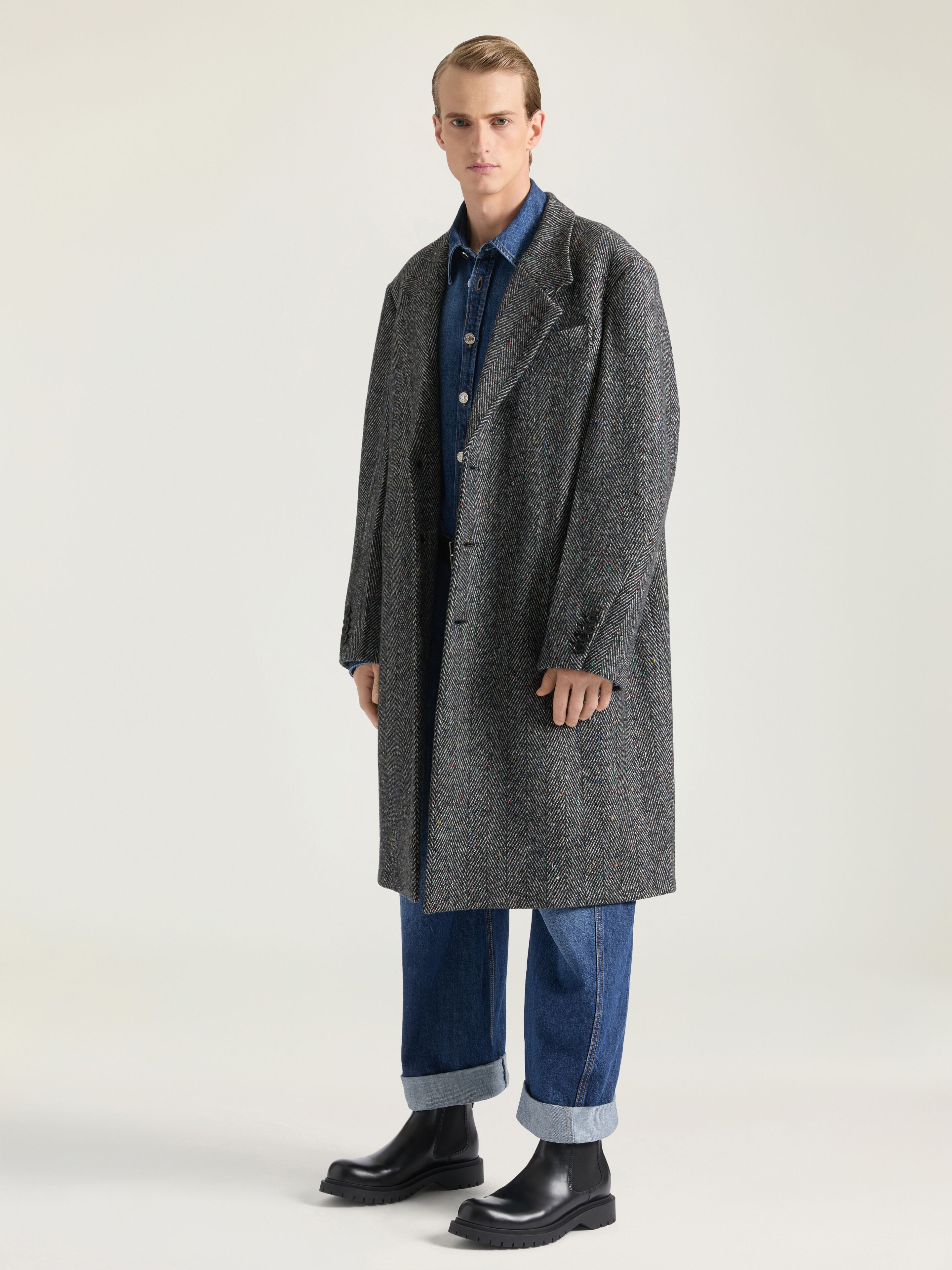 TAILORED COAT IN WOOL HERRINGBONE - 3
