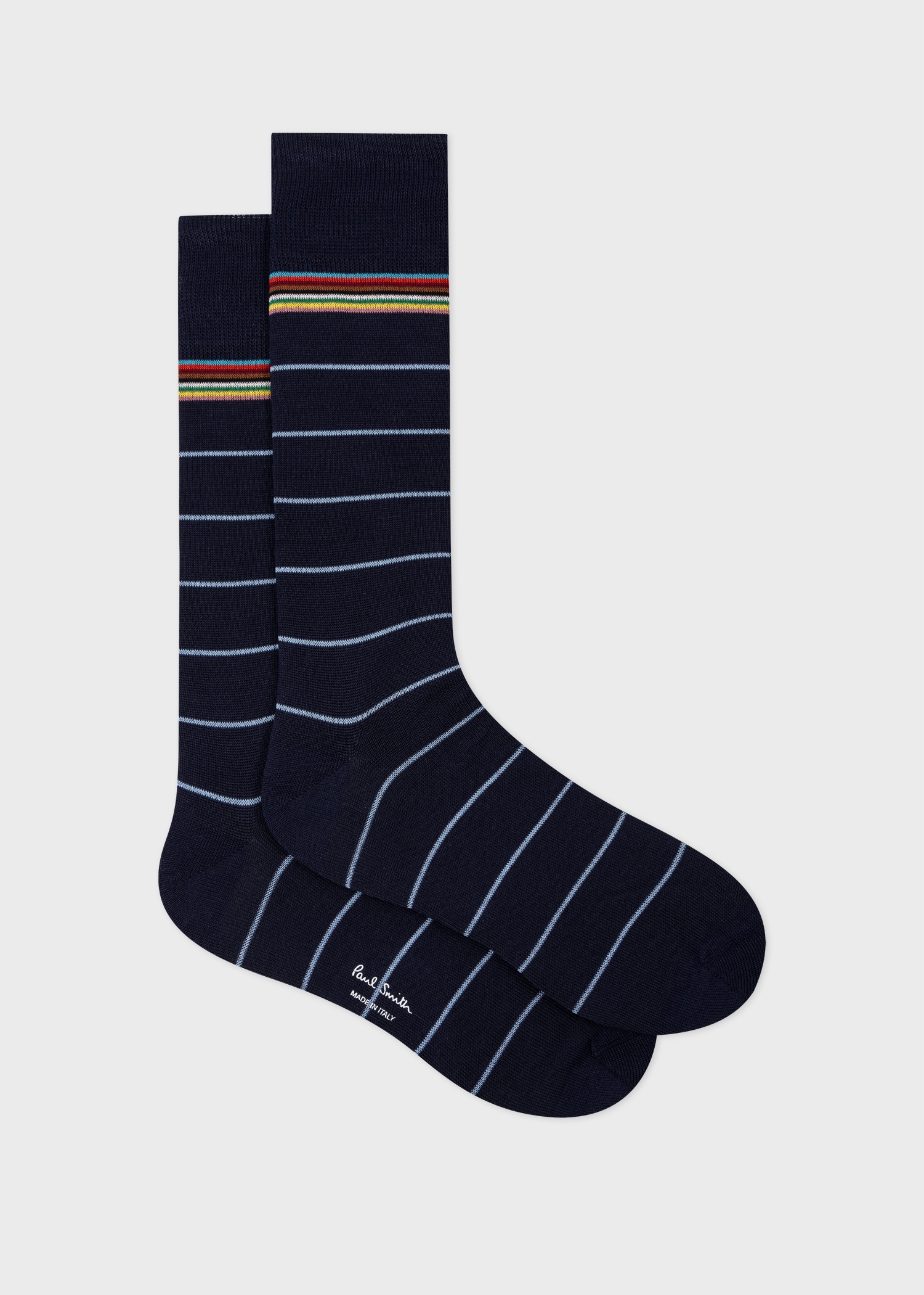 Navy Blue Cotton-Blend Pinstripe Socks - 1
