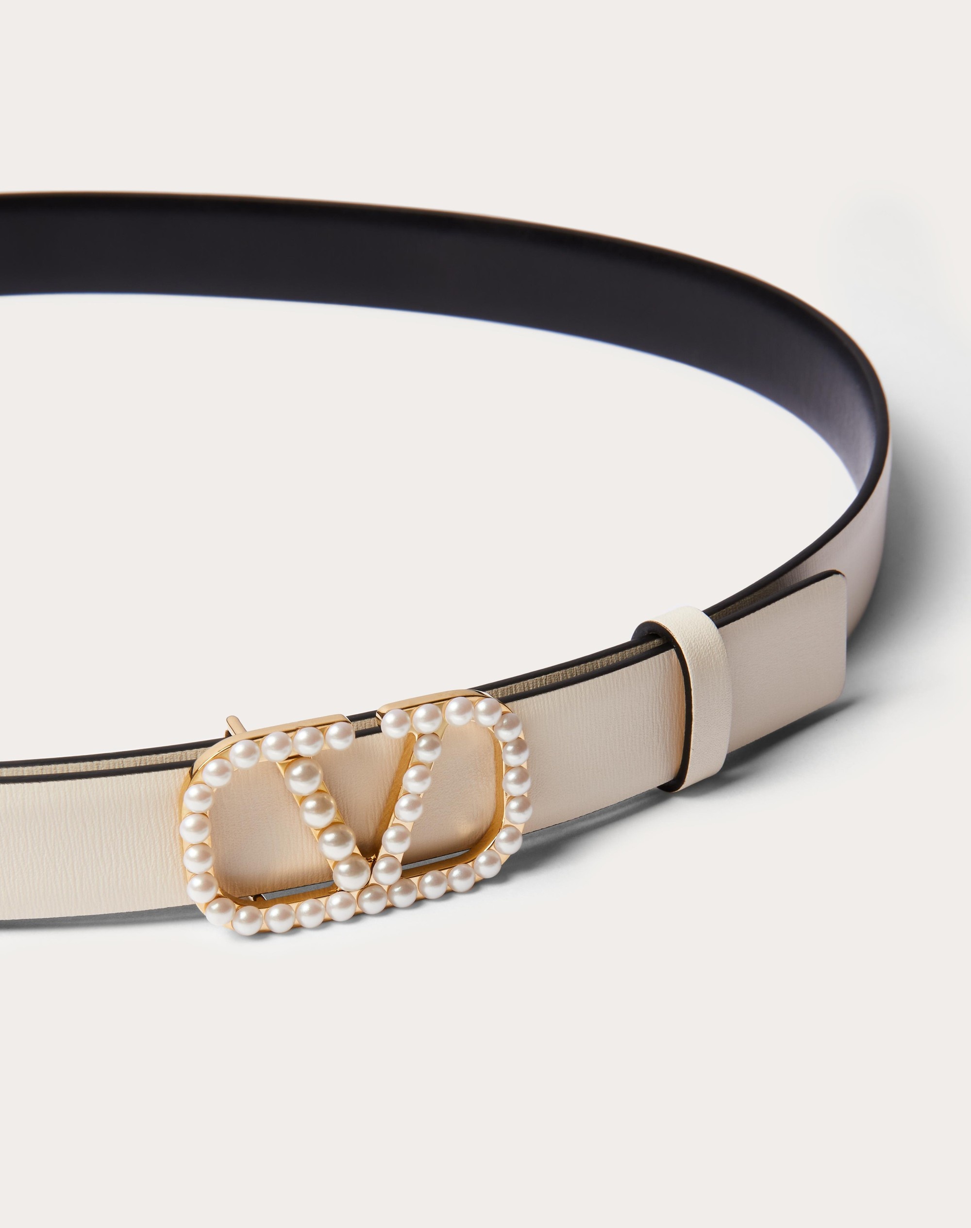 VLOGO SIGNATURE REVERSIBLE BELT IN SHINY CALFSKIN WITH PEARLS 20 MM - 4