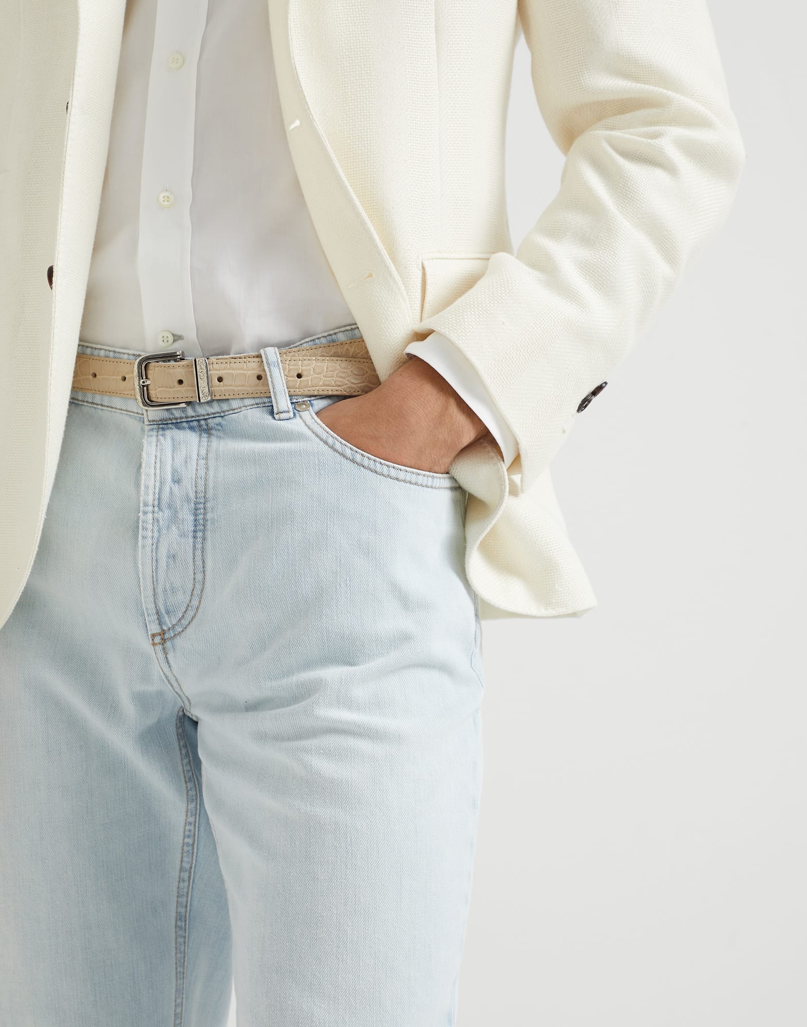 Lightweight denim traditional fit five-pocket trousers - 3
