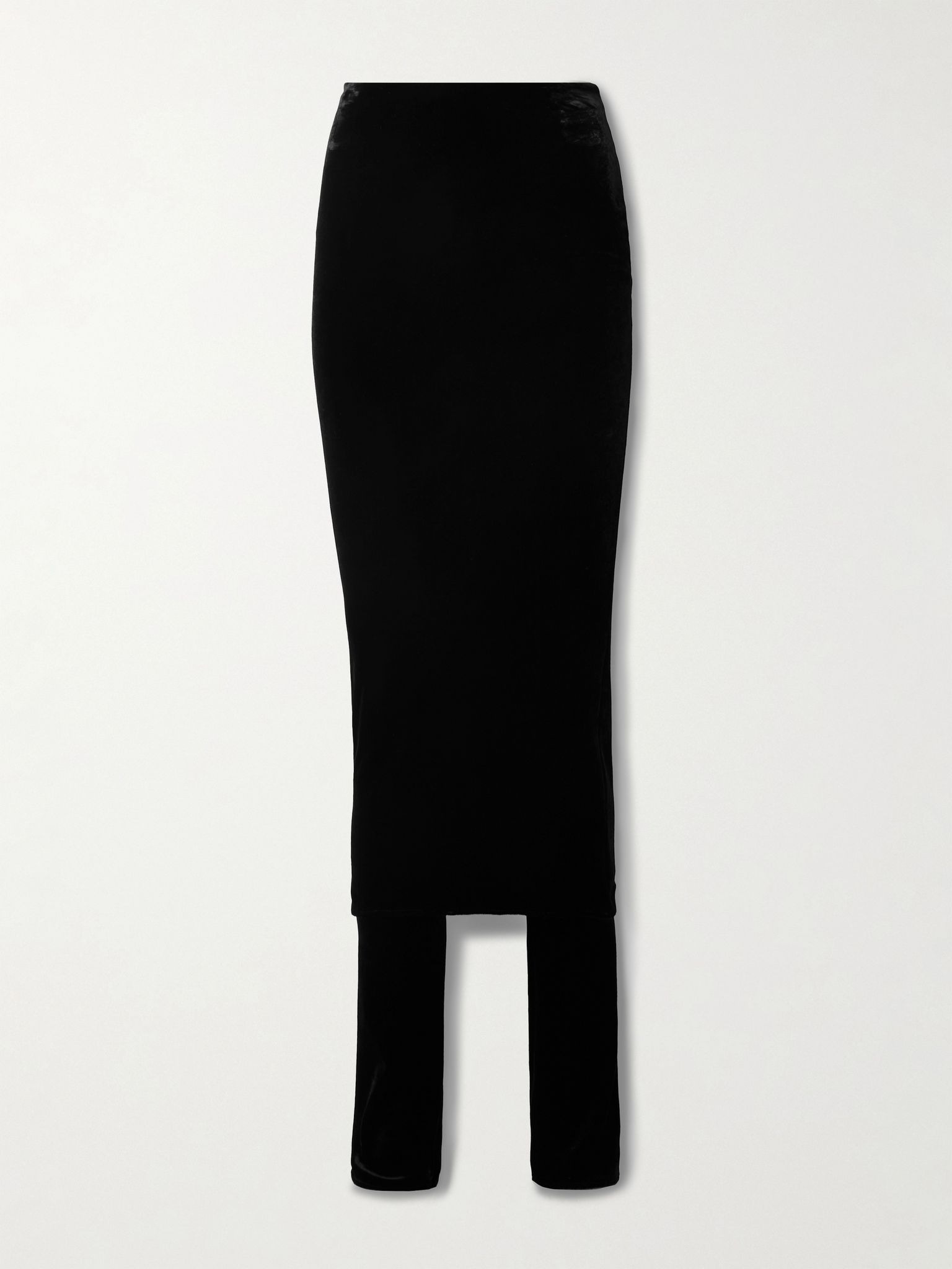 Layered stretch-velvet straight-leg pants Black - 1