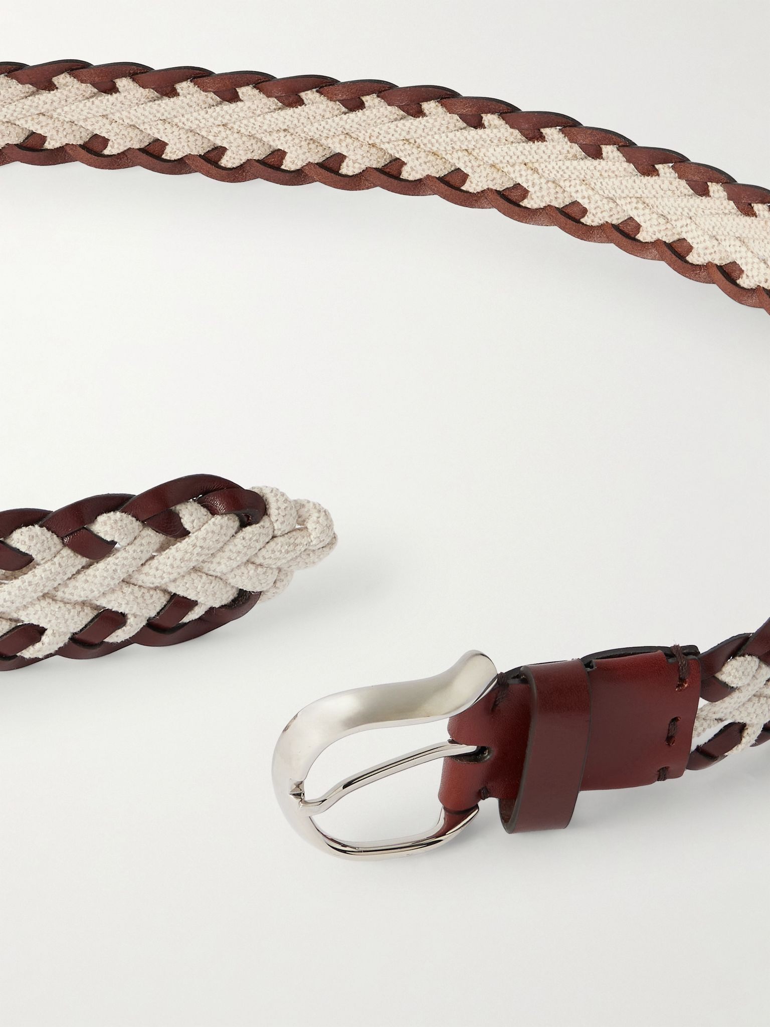 Cinta Leather-Trimmed Woven Canvas Belt Brown - 2