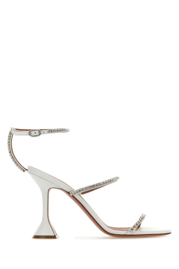 Amina Muaddi Woman White Leather Gilda Sandals - 1