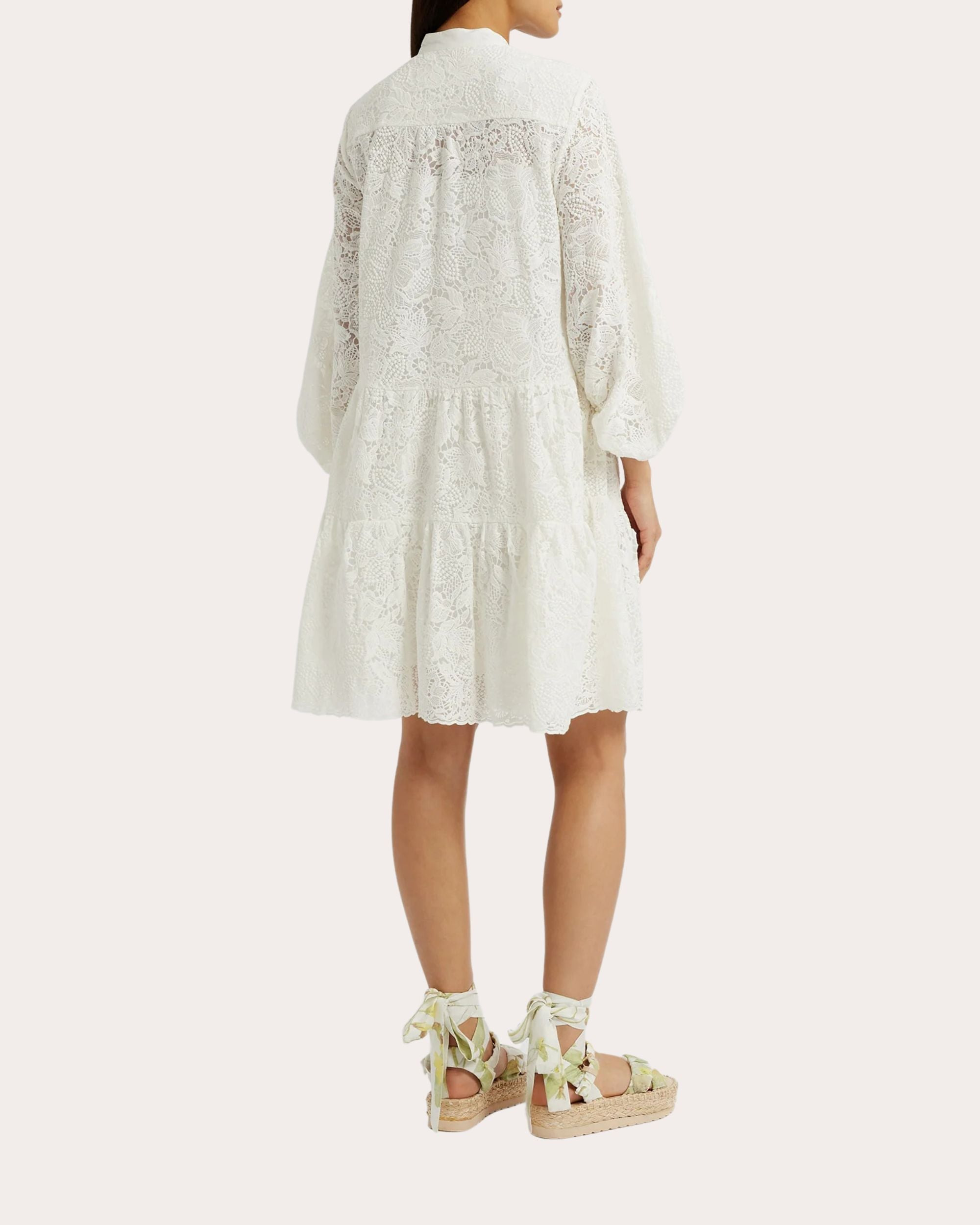 Embroidered Cotton Tiered Hem Mini Dress - 3