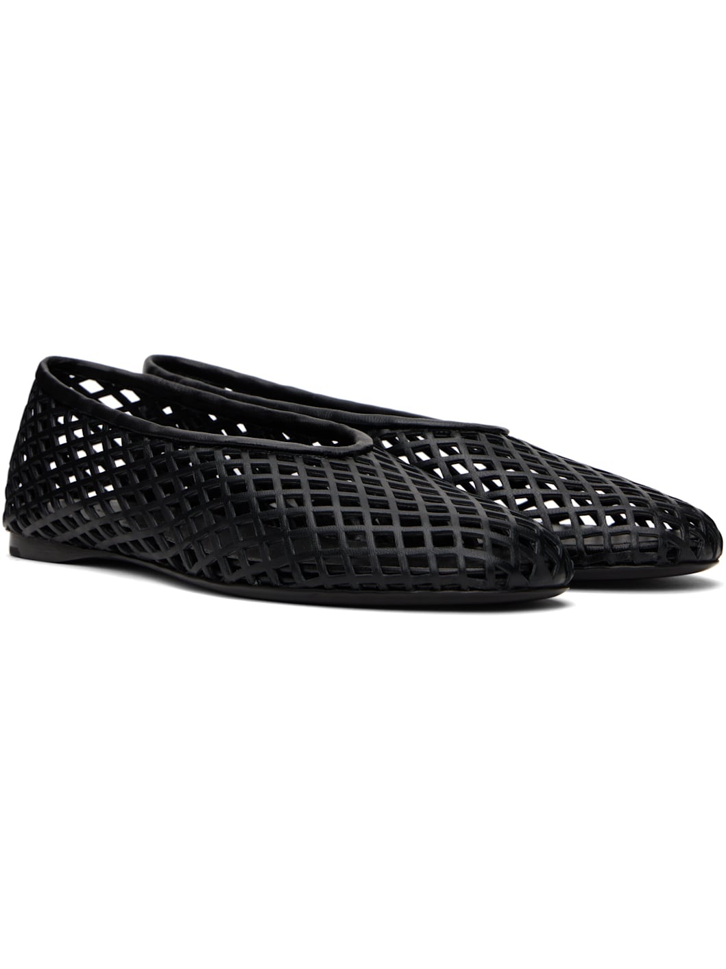 Black Tee Perforated Ballerina Flats - 4