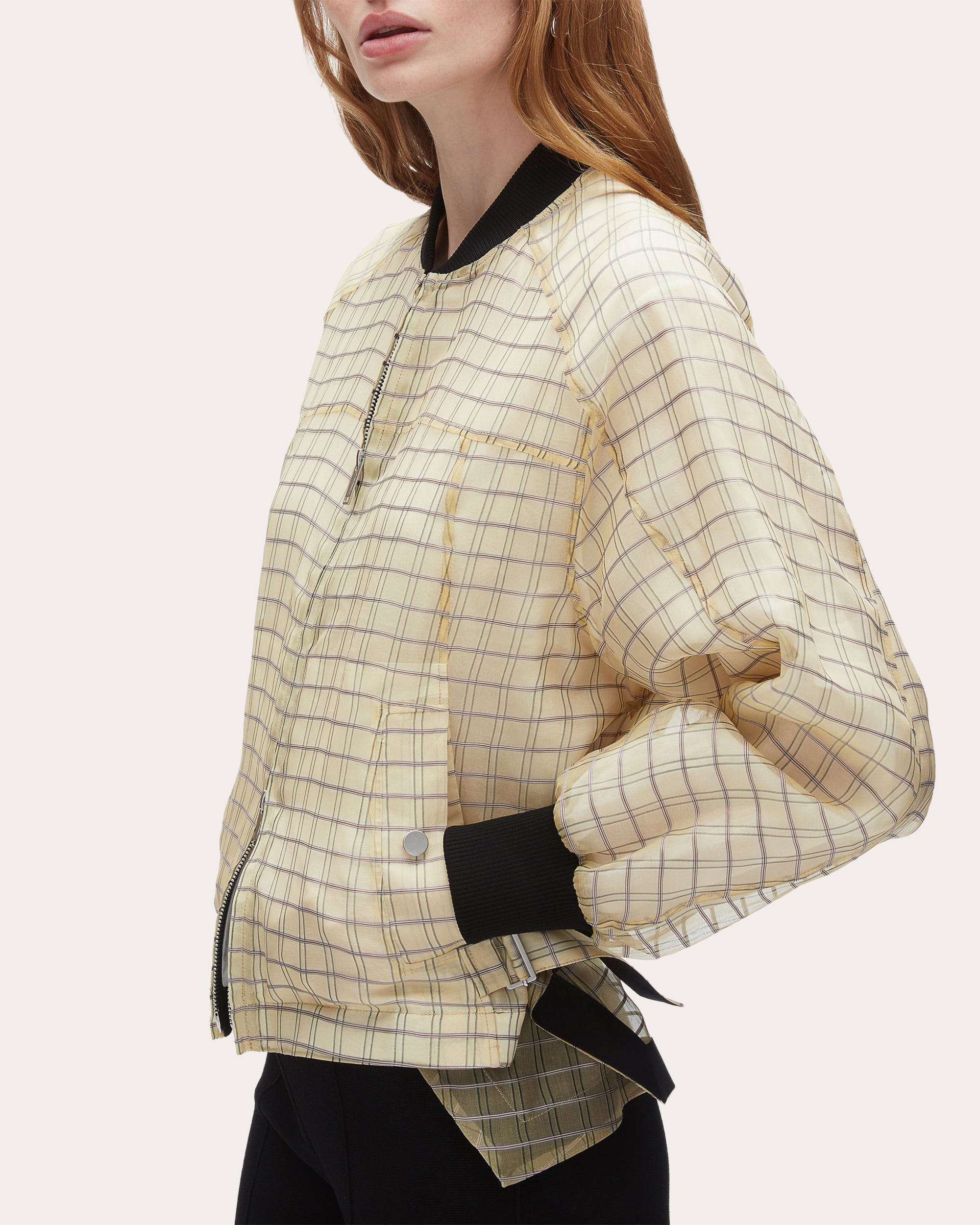 Plaid-Print Silk Organza Bomber Jacket - 4