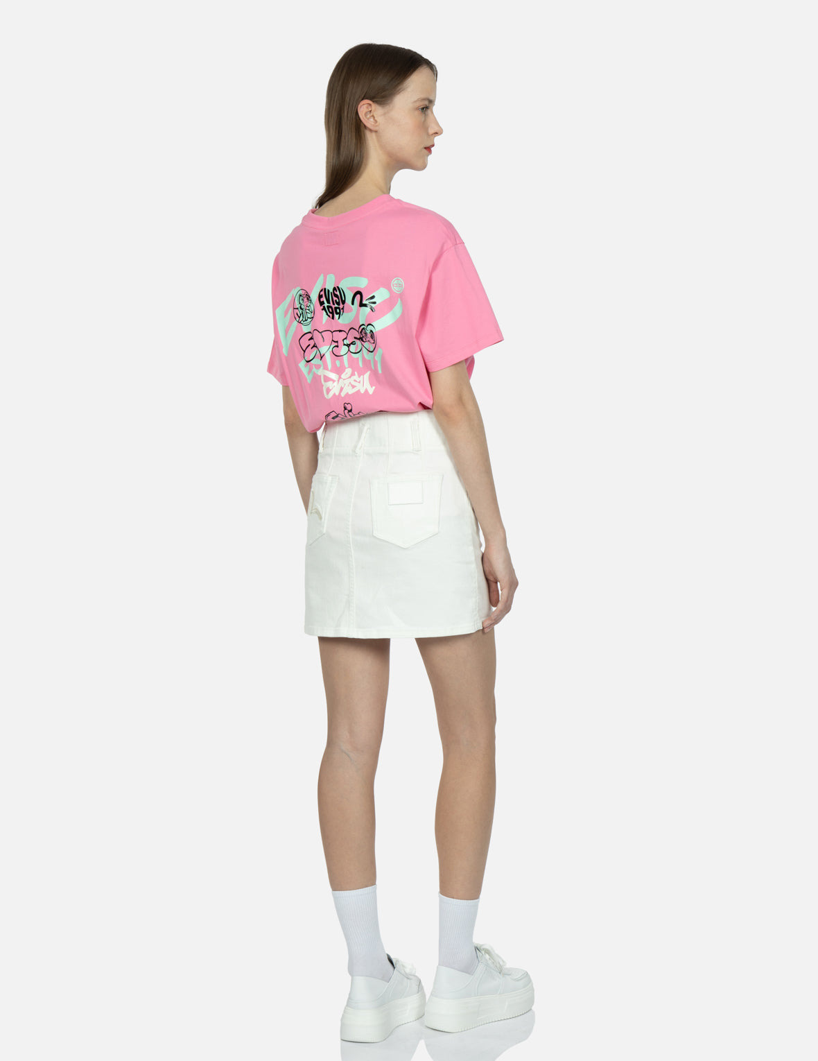 SEAGULL EMBROIDERY FUCHSIA DENIM SKIRT - 4