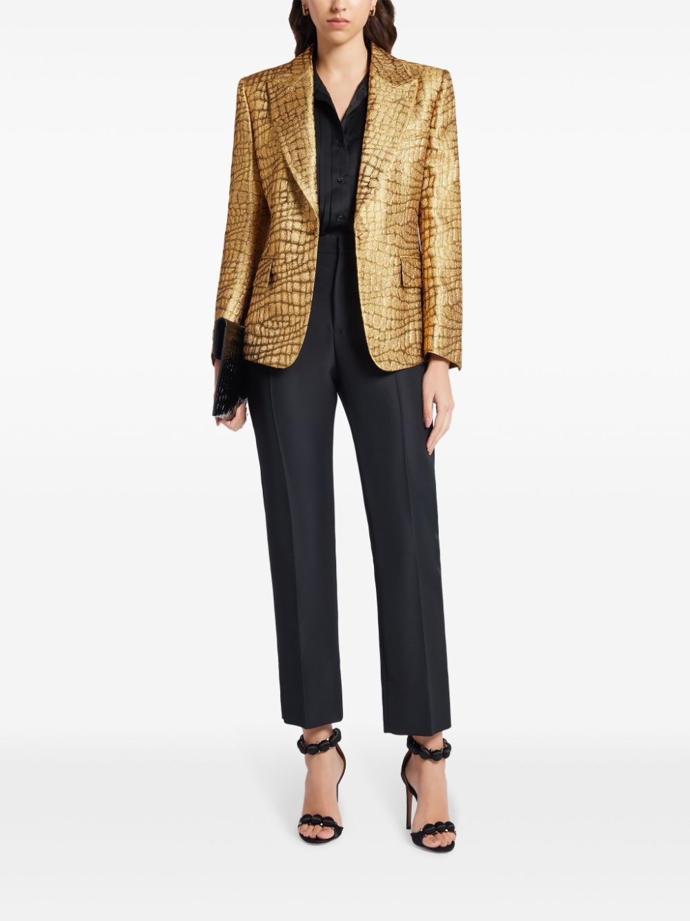 snakeskin-effect woven blazer - 2