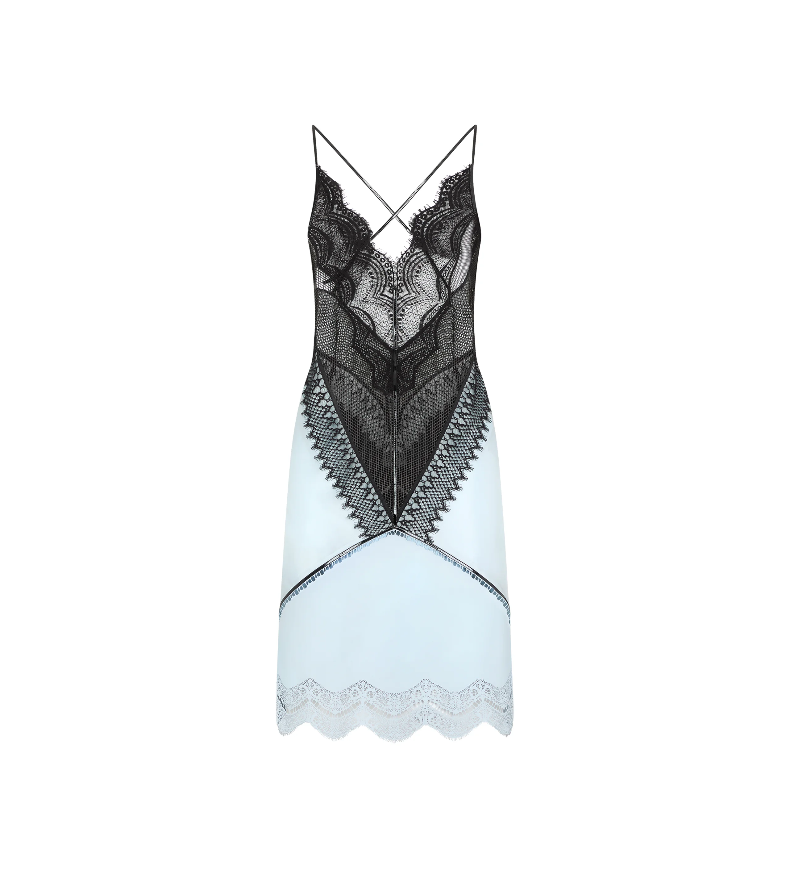 LACE AND LEATHER SLIP DRESS - 1