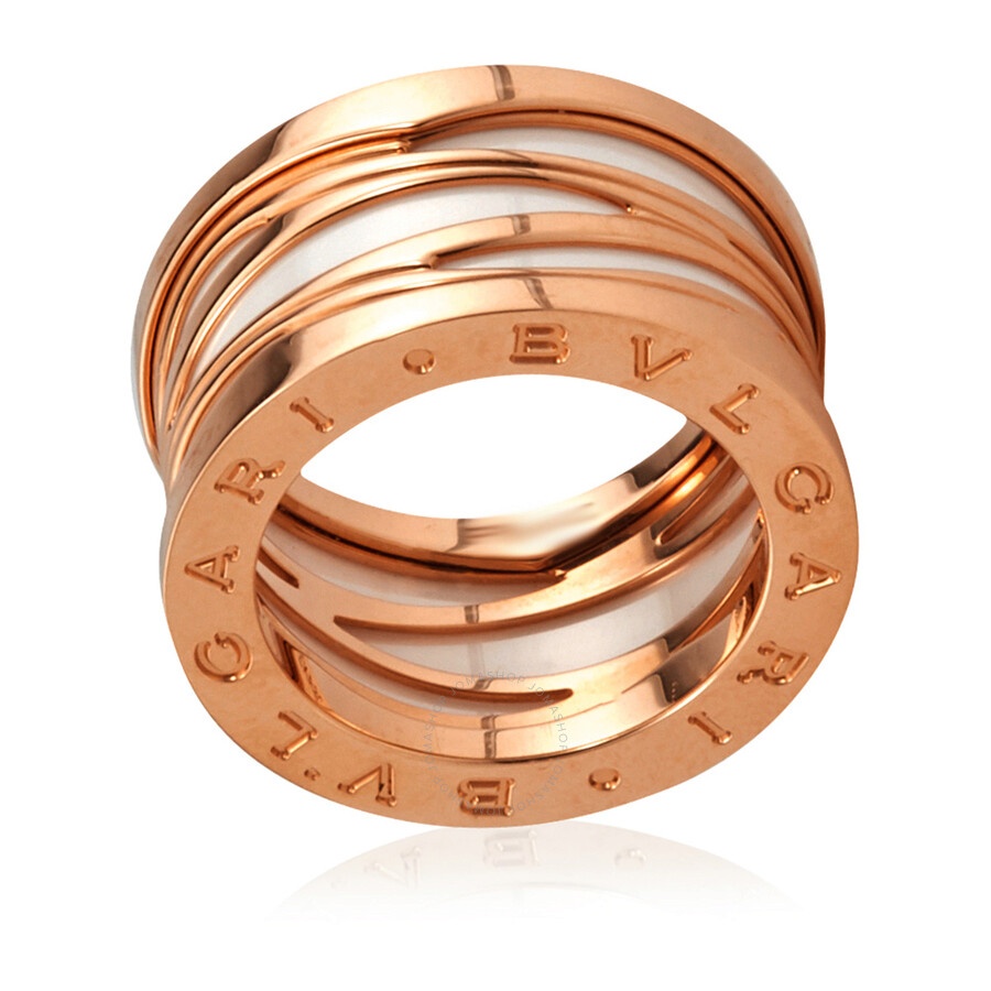 Bvlgari Ladies 18k Rose Gold B.Zero1 White Ceramic Ring, Size 53 - 2