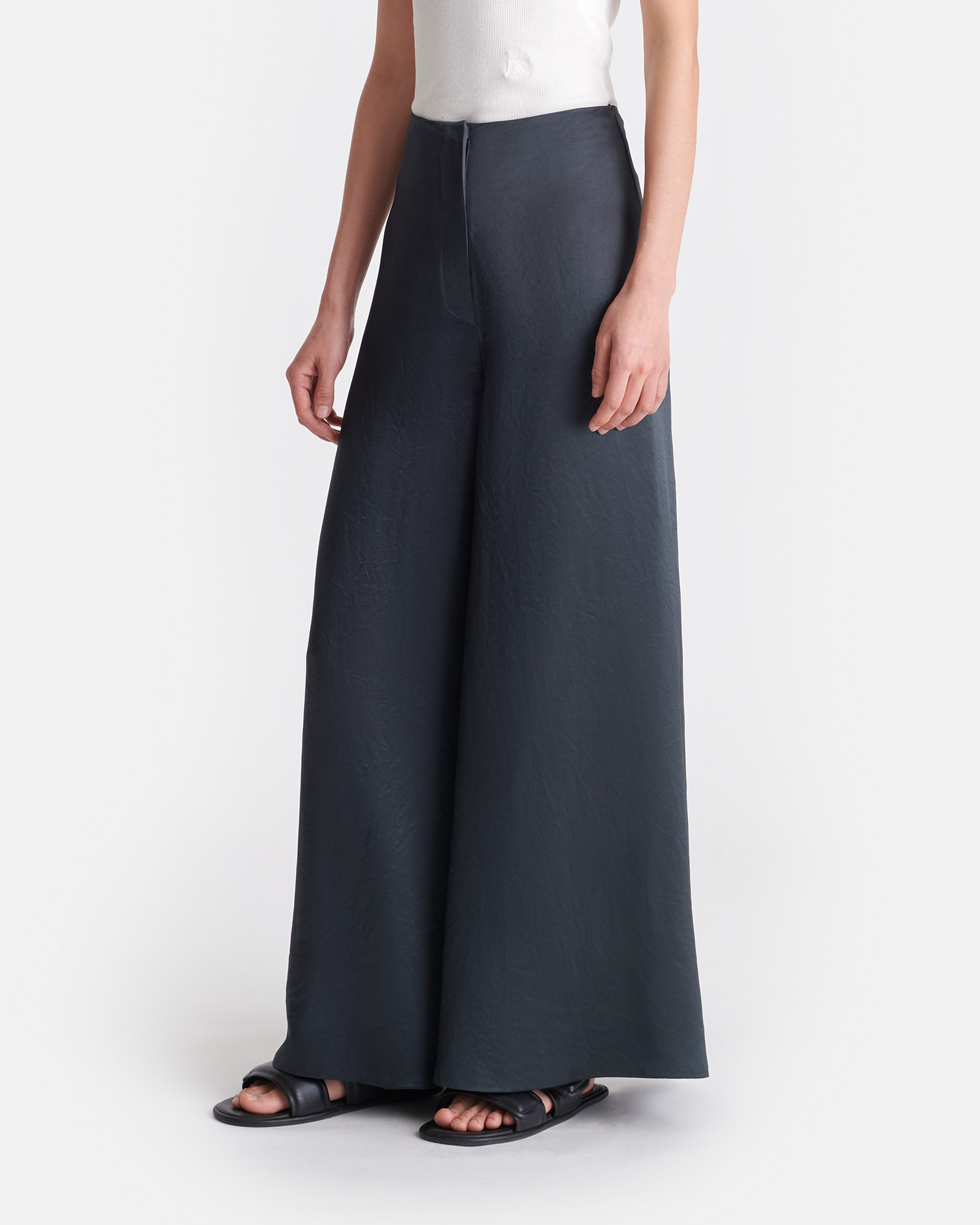 Crinkled Satin Wide-Leg Pants - 2