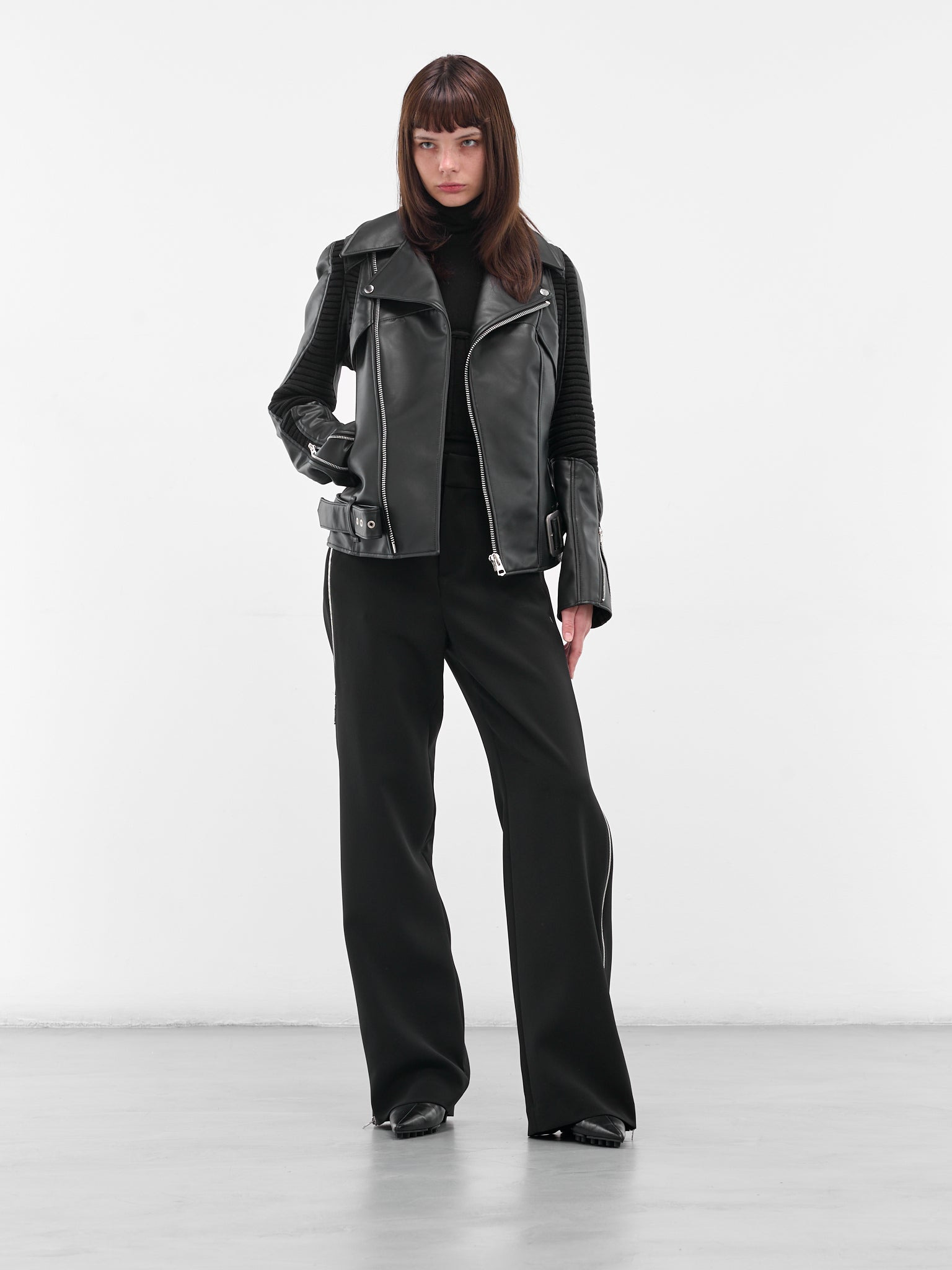 Black Rib Panel Biker Jacket - 6