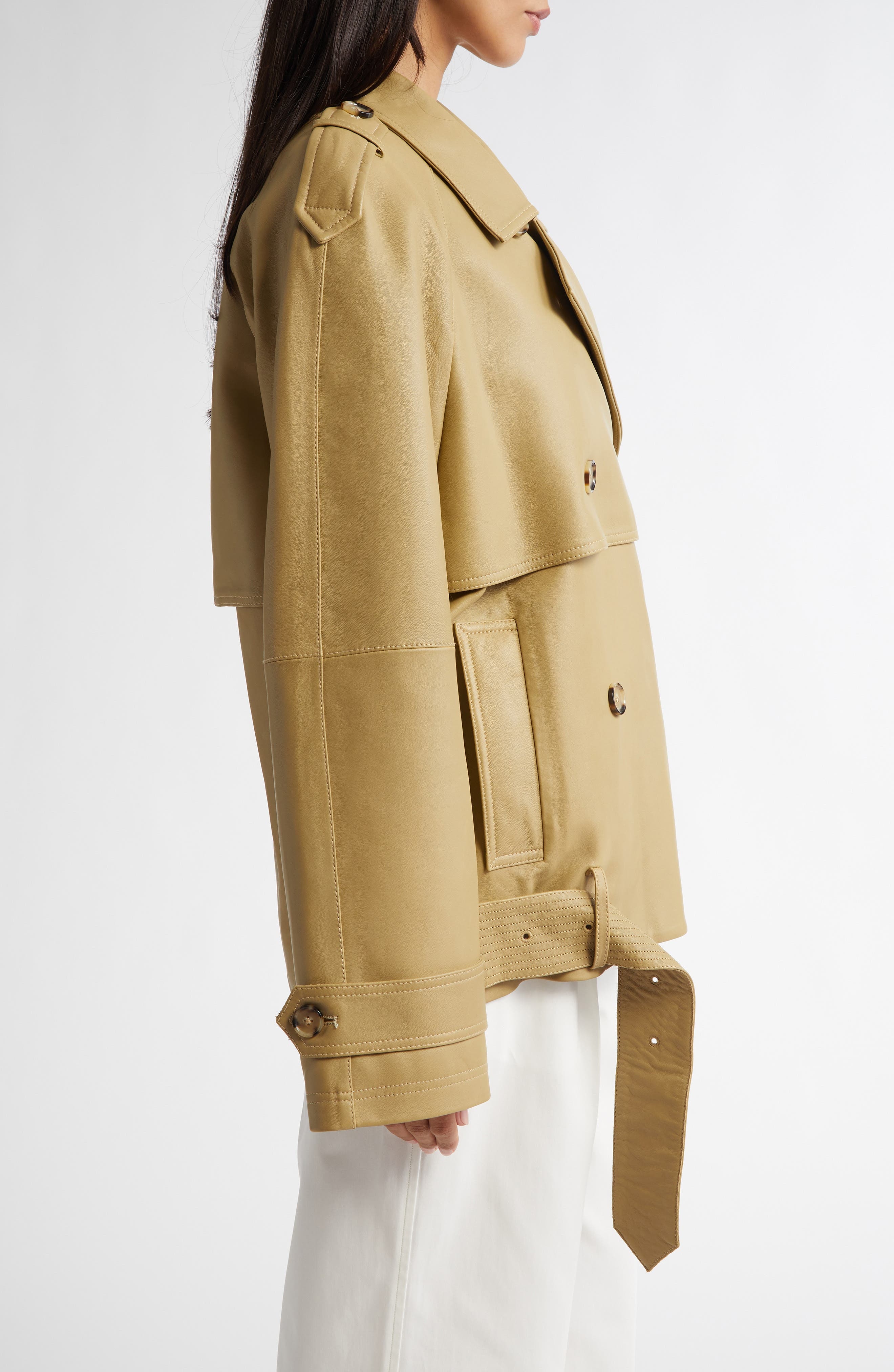 TOTEME Leather Crop Trench Coat in Desert at Nordstrom - 3