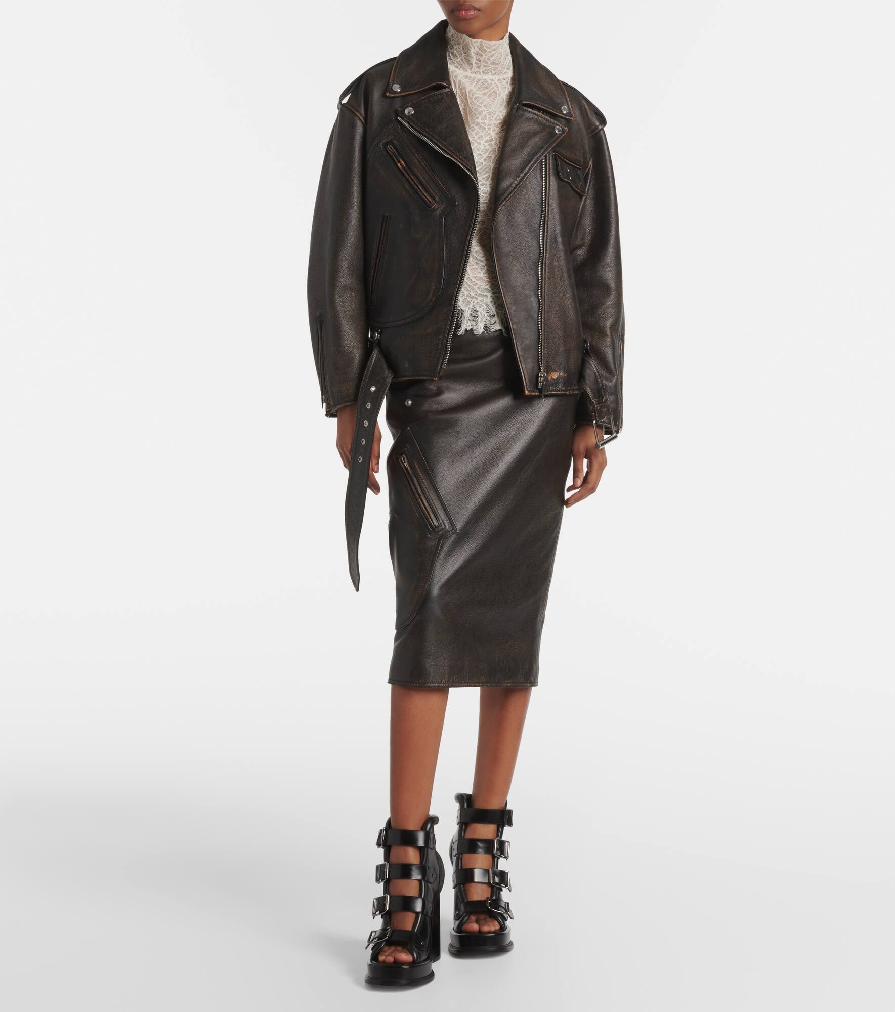Leather pencil skirt - 2