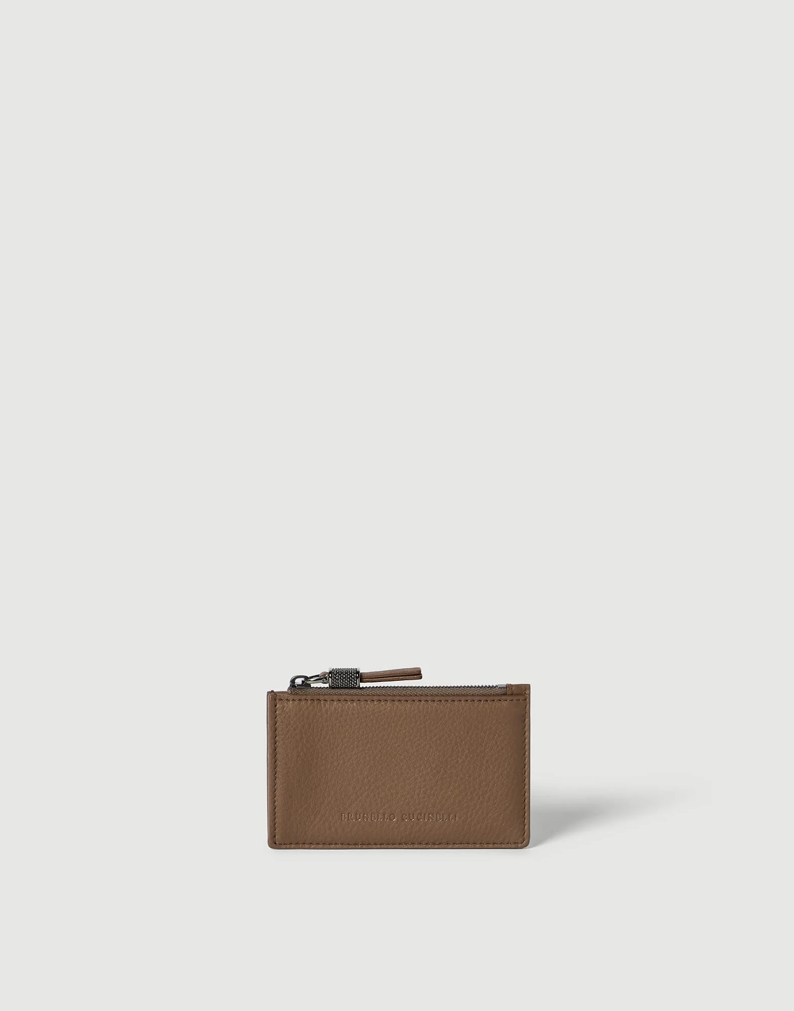 Grained leather card case with shiny zipper pull - 1