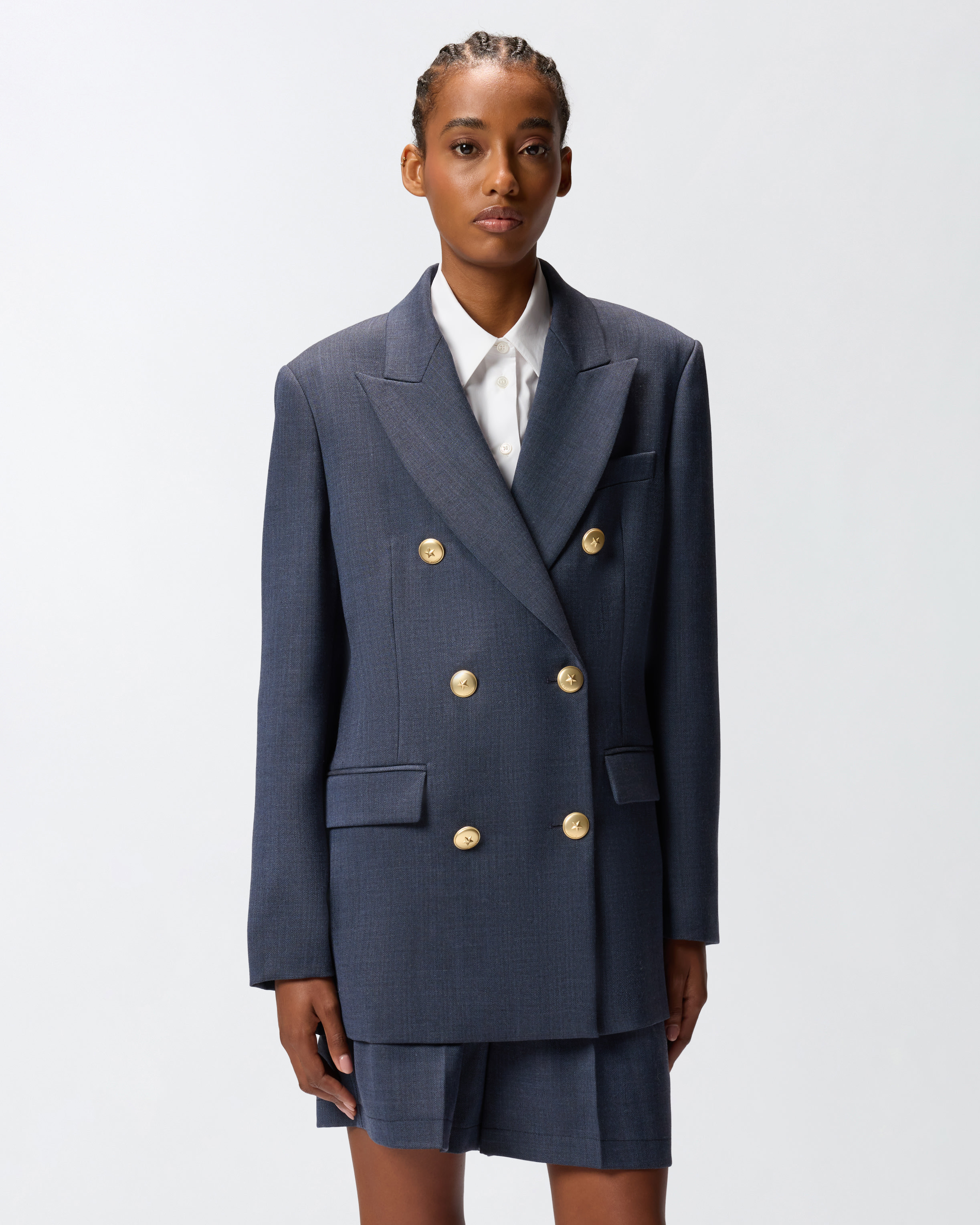 DOUBLE-BREASTED WOOL BLAZER WITH GOLDEN BUTTONS - 2