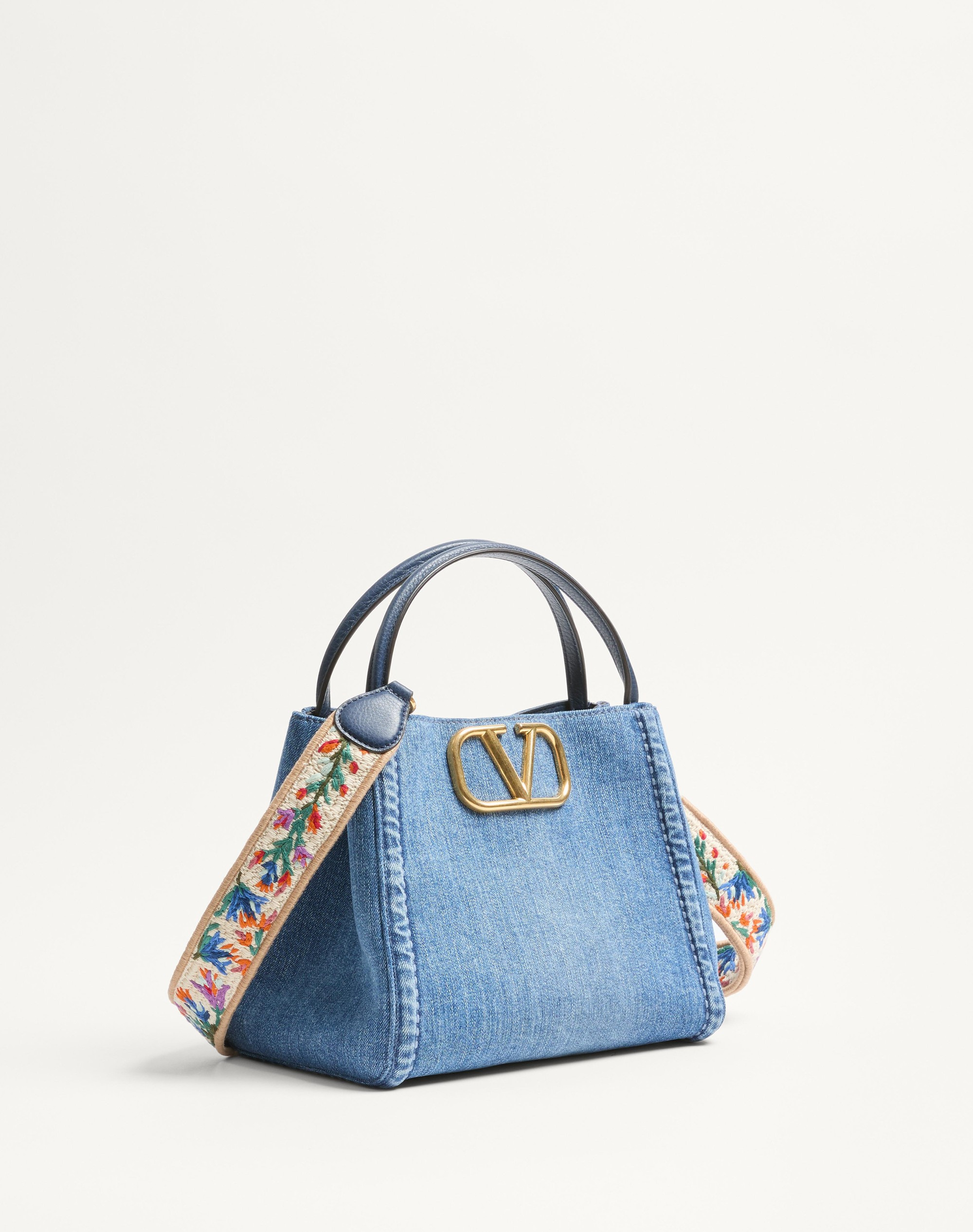 VALENTINO GARAVANI ALLTIME MEDIUM HANDBAG IN DENIM WITH EMBROIDERED STRAP - 3