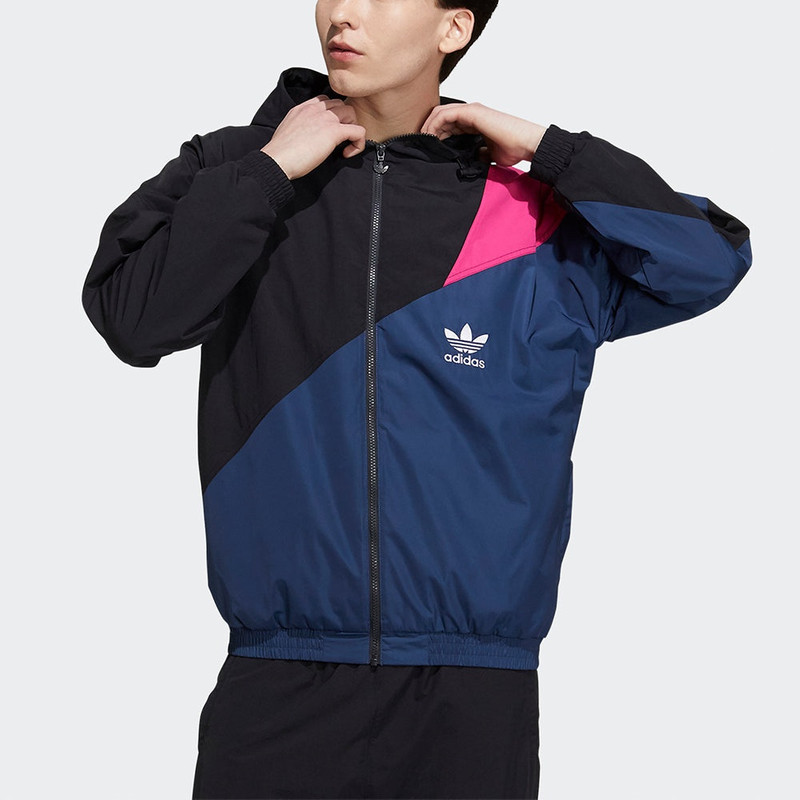 adidas adidas originals Ts Wb Logo Printing Colorblock hooded track Jacket Black H46704 outlook