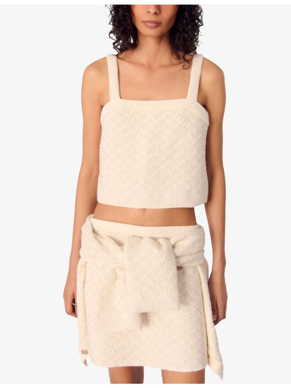 Tweed-Pattern Cropped Knitted Top - 3